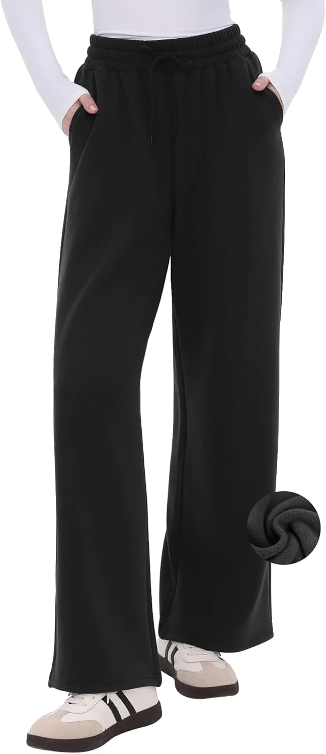 شلوار گرمکن زنانه CAMPSNAIL، پاچه گشاد، داخل پشم، مدل آزاد، راسته، مناسب پاییز و زمستان، گرم و راحت، دارای جیب، مشکی، M