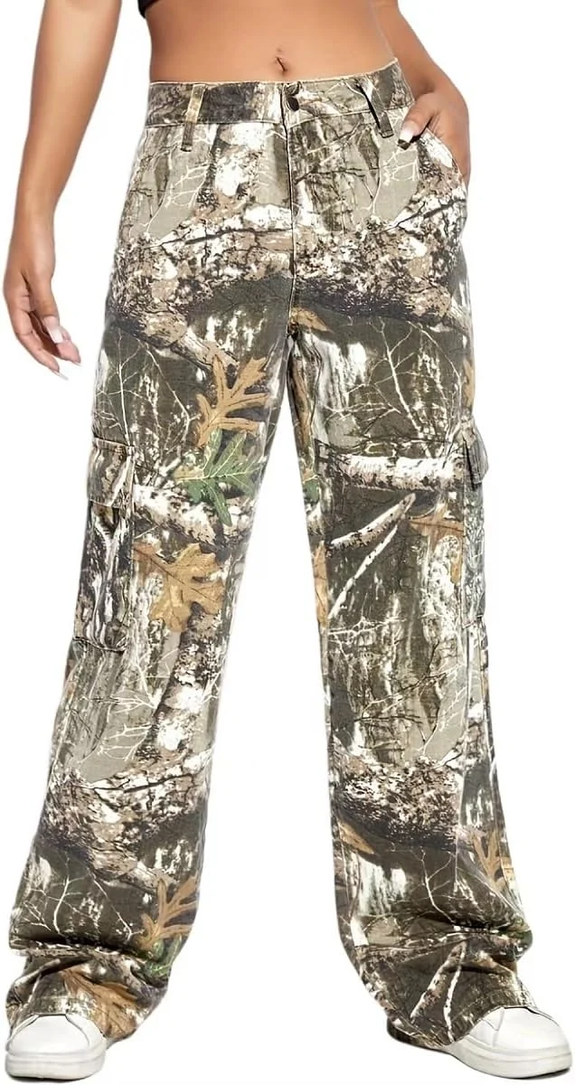 شلوار کارگو زنانه طرح چریکی، راسته و پاچه گشاد با جیب