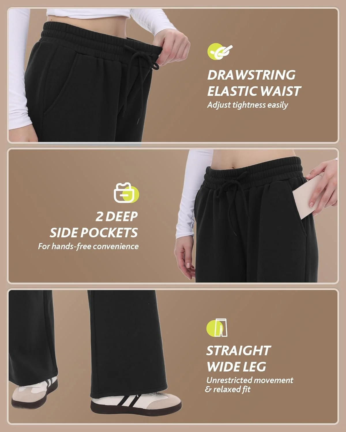 شلوار گرمکن زنانه CAMPSNAIL، پاچه گشاد، داخل پشم، مدل آزاد، راسته، مناسب پاییز و زمستان، گرم و راحت، دارای جیب، مشکی، M شلوار گرمکن زنانه CAMPSNAIL، پاچه گشاد، داخل پشم، مدل آزاد، راسته، مناسب پاییز و زمستان، گرم و راحت، دارای جیب، مشکی، M