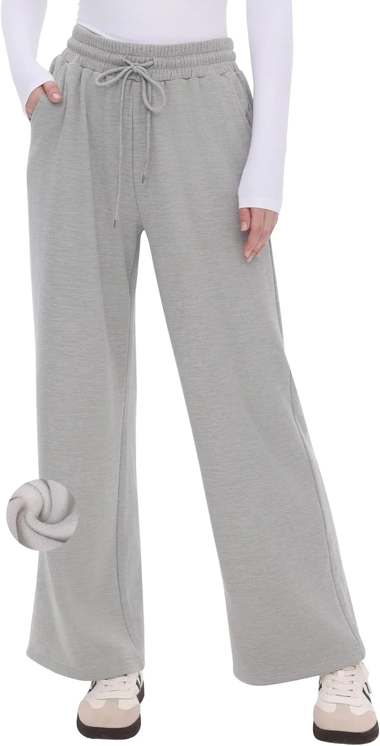شلوار گرمکن زنانه CAMPSNAIL با پاچه گشاد، داخل پلار، مدل آزاد، راسته، مناسب پاییز و زمستان، گرم و راحت، دارای جیب، خاکستری، سایز S