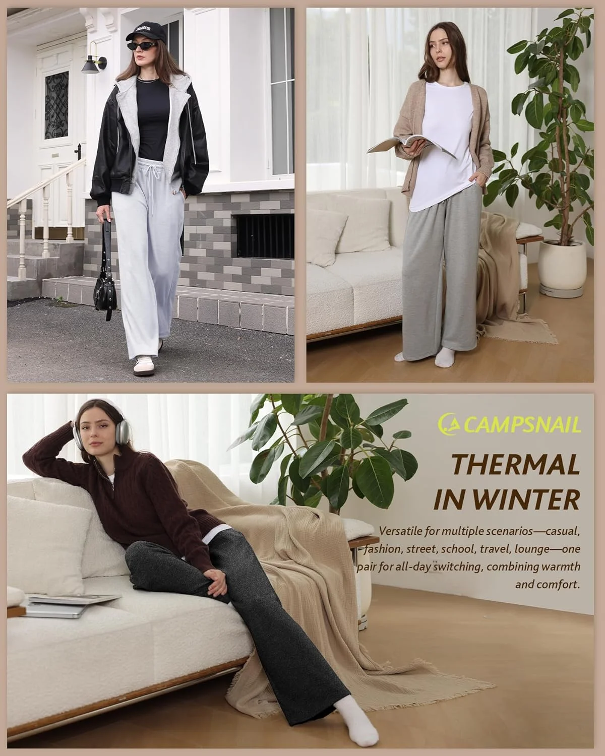 CAMPSNAIL شلوار گرمکن زنانه پاچه گشاد، داخل پلار، مدل آزاد و راسته مناسب پاییز و زمستان، گرم و راحت، دارای جیب، سفید، M CAMPSNAIL شلوار گرمکن زنانه پاچه گشاد، داخل پلار، مدل آزاد و راسته مناسب پاییز و زمستان، گرم و راحت، دارای جیب، سفید، M