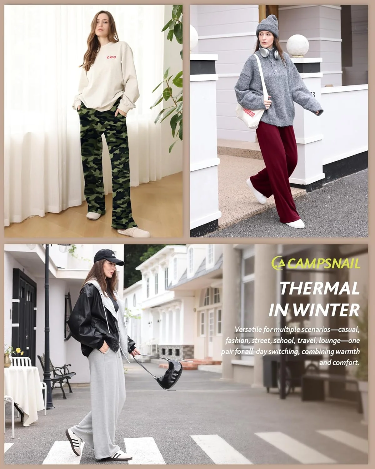 CAMPSNAIL شلوار گرمکن زنانه پاچه گشاد، داخل پشم، مدل آزاد، راسته، مناسب پاییز و زمستان، گرم و راحت، دارای جیب، طرح استتار سبز، سایز M CAMPSNAIL شلوار گرمکن زنانه پاچه گشاد، داخل پشم، مدل آزاد، راسته، مناسب پاییز و زمستان، گرم و راحت، دارای جیب، طرح استتار سبز، سایز M