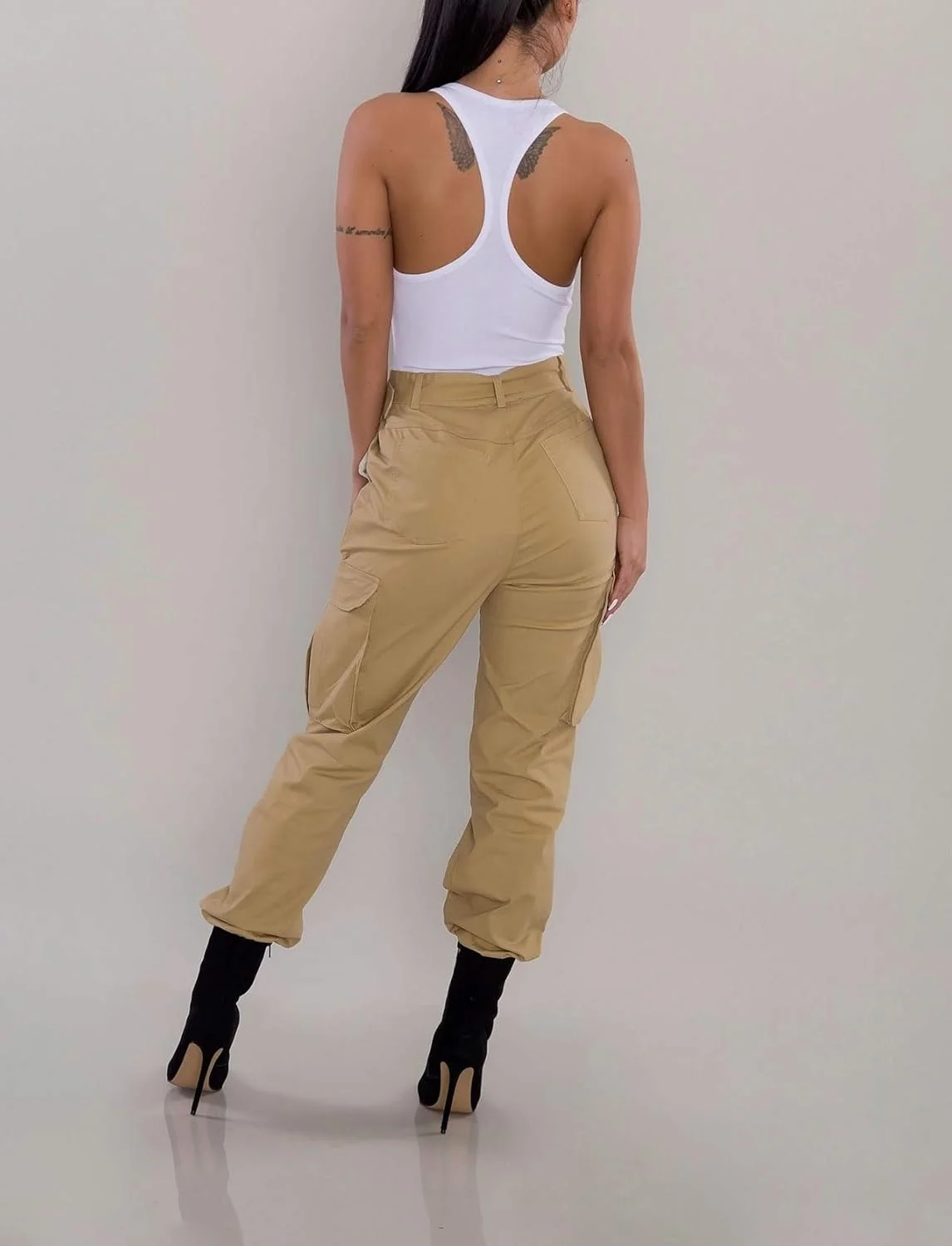 BSFASF شلوار کارگو زنانه، مدل ارتشی هیپ هاپ، شلوار غیر رسمی کمر بلند با جیب (خاکی، S) BSFASF شلوار کارگو زنانه، مدل ارتشی هیپ هاپ، شلوار غیر رسمی کمر بلند با جیب (خاکی، S)