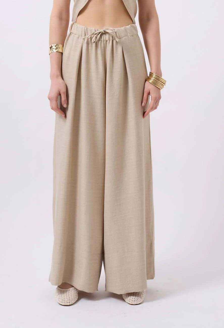 شلوار زنانه BlackFashion، 100% لینن، پاچه گشاد، کمر پایین - سایز بزرگ، بژ، سبک و تنفس پذیر، ساخت ترکیه شلوار زنانه BlackFashion، 100% لینن، پاچه گشاد، کمر پایین - سایز بزرگ، بژ، سبک و تنفس پذیر، ساخت ترکیه