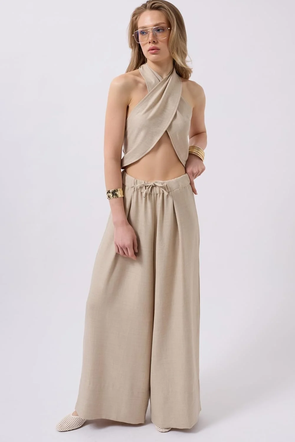 شلوار زنانه BlackFashion، 100% لینن، پاچه گشاد، کمر پایین - سایز بزرگ، بژ، سبک و تنفس پذیر، ساخت ترکیه شلوار زنانه BlackFashion، 100% لینن، پاچه گشاد، کمر پایین - سایز بزرگ، بژ، سبک و تنفس پذیر، ساخت ترکیه