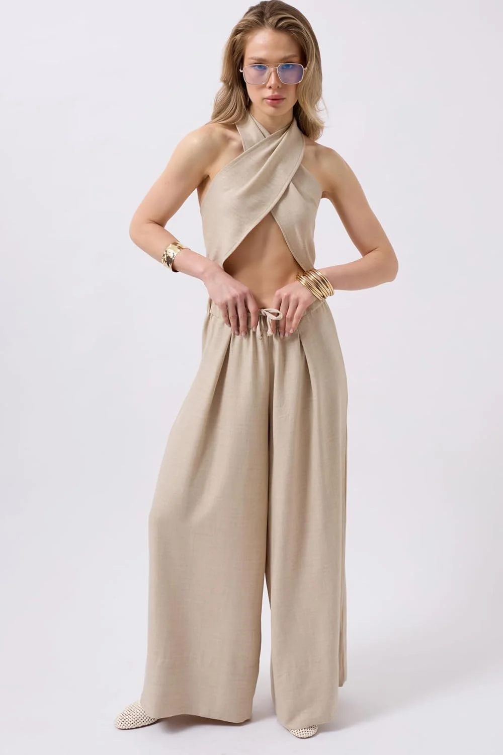 شلوار زنانه BlackFashion، 100% لینن، پاچه گشاد، کمر پایین - سایز بزرگ، بژ، سبک و تنفس پذیر، ساخت ترکیه شلوار زنانه BlackFashion، 100% لینن، پاچه گشاد، کمر پایین - سایز بزرگ، بژ، سبک و تنفس پذیر، ساخت ترکیه