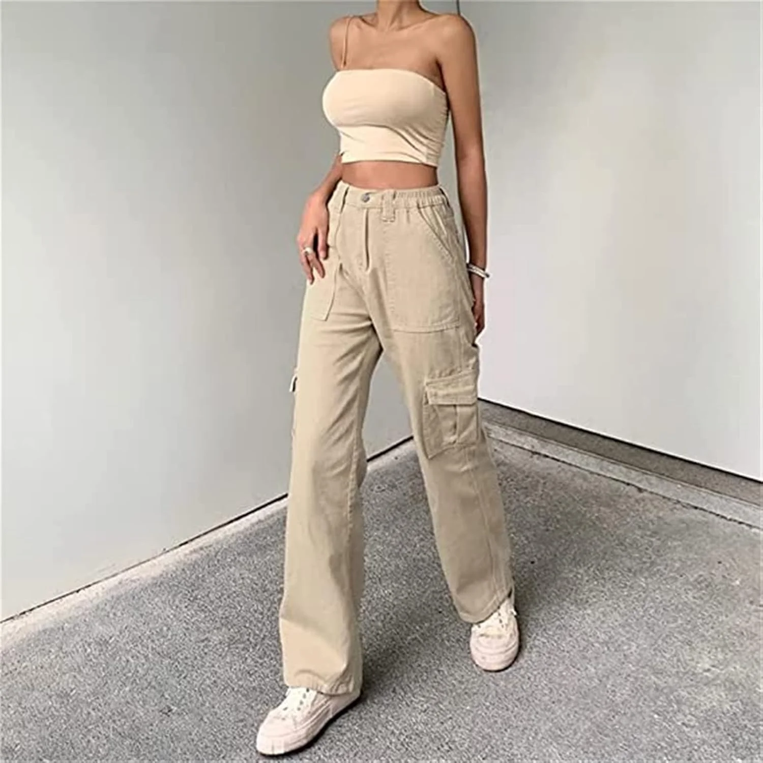 شلوار کارگو زنانه BEMEIR، شلوار کارگو بگ زنانه فاق کوتاه، شلوار پارچه ای کارگو جین جاگر راسته Y2K (رنگ: خاکی، سایز: بزرگ) شلوار کارگو زنانه BEMEIR، شلوار کارگو بگ زنانه فاق کوتاه، شلوار پارچه ای کارگو جین جاگر راسته Y2K (رنگ: خاکی، سایز: بزرگ)