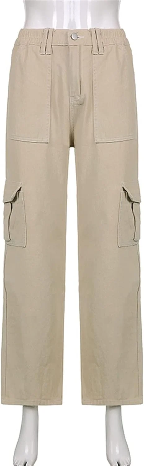 شلوار کارگو زنانه BEMEIR، شلوار کارگو بگ زنانه با فاق کوتاه، شلوار پارچه ای کارگو، شلوار جین جاگر راسته Y2K (رنگ: خاکی، سایز: متوسط) شلوار کارگو زنانه BEMEIR، شلوار کارگو بگ زنانه با فاق کوتاه، شلوار پارچه ای کارگو، شلوار جین جاگر راسته Y2K (رنگ: خاکی، سایز: متوسط)