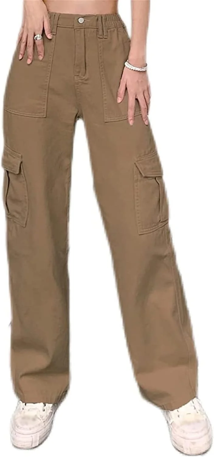 شلوار کارگو زنانه BEMEIR، شلوار کارگو بگ زنانه فاق کوتاه، شلوار پارچه ای کارگو جین جاگر راسته Y2K (رنگ: قهوه ای، سایز: بزرگ) شلوار کارگو زنانه BEMEIR، شلوار کارگو بگ زنانه فاق کوتاه، شلوار پارچه ای کارگو جین جاگر راسته Y2K (رنگ: قهوه ای، سایز: بزرگ)