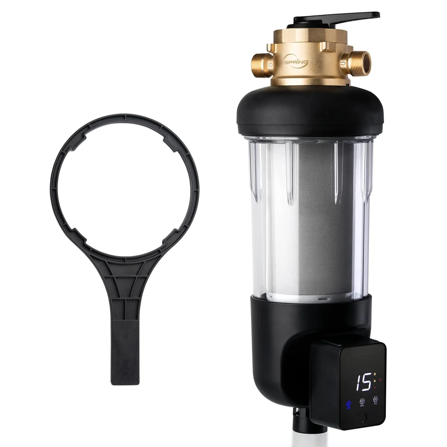 پیش فیلتر کل خانه iSpring WSP100ARJ-BP، فیلتر آب رسوبی چرخشی با بای پس، محفظه شفاف ارتقا یافته، سایز بزرگ، قابل شستشو و استفاده مجدد، شستشوی خودکار صفحه لمسی، 4 حالت، 100 میکرون پیش فیلتر کل خانه iSpring WSP100ARJ-BP، فیلتر آب رسوبی چرخشی با بای پس، محفظه شفاف ارتقا یافته، سایز بزرگ، قابل شستشو و استفاده مجدد، شستشوی خودکار صفحه لمسی، 4 حالت، 100 میکرون