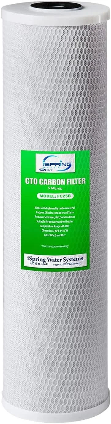 فیلتر آب کل خانه iSpring FC25B، بلوک کربن CTO، 20 اینچ × 4.5 اینچ فیلتر آب کل خانه iSpring FC25B، بلوک کربن CTO، 20 اینچ × 4.5 اینچ