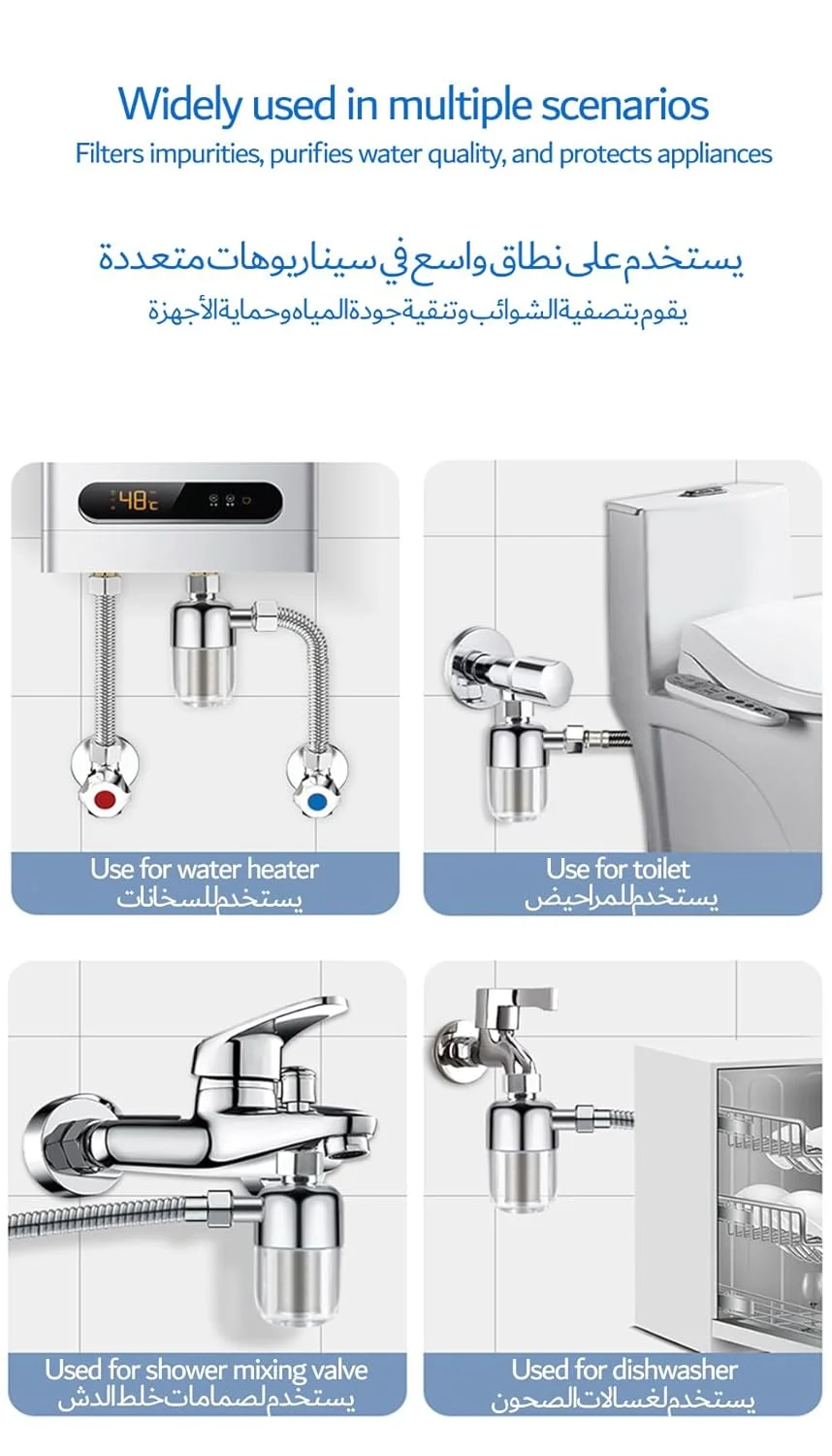 فیلتر رسوب گیر 40 میکرون JEWJIO، فیلتر آب رسوب گیر قابل استفاده مجدد برای حمام، دوش و آشپزخانه، سیستم پیش تصفیه برای آب شهری/چاه، فیلتر فولاد ضد زنگ 316 بدون نیاز به تعویض، اتصال 1/2 اینچ