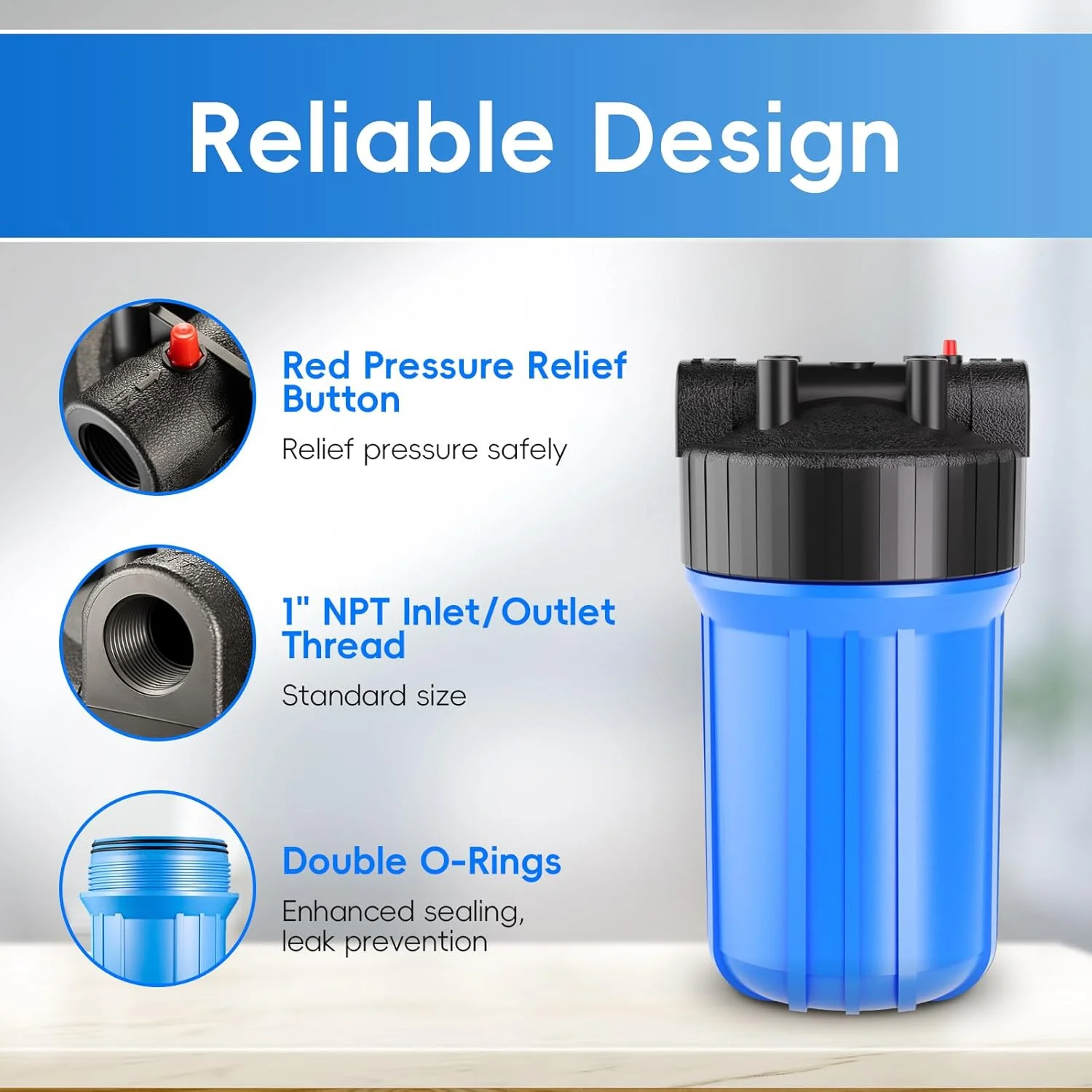 محفظه فیلتر آب کل خانه iSpring HB18B، محفظه جهانی 10" x 4.5" برای فیلتراسیون آب کل خانه با پورت های 1" NPT سیستم پیش فیلتراسیون محفظه فیلتر آب کل خانه iSpring HB18B، محفظه جهانی 10" x 4.5" برای فیلتراسیون آب کل خانه با پورت های 1" NPT سیستم پیش فیلتراسیون