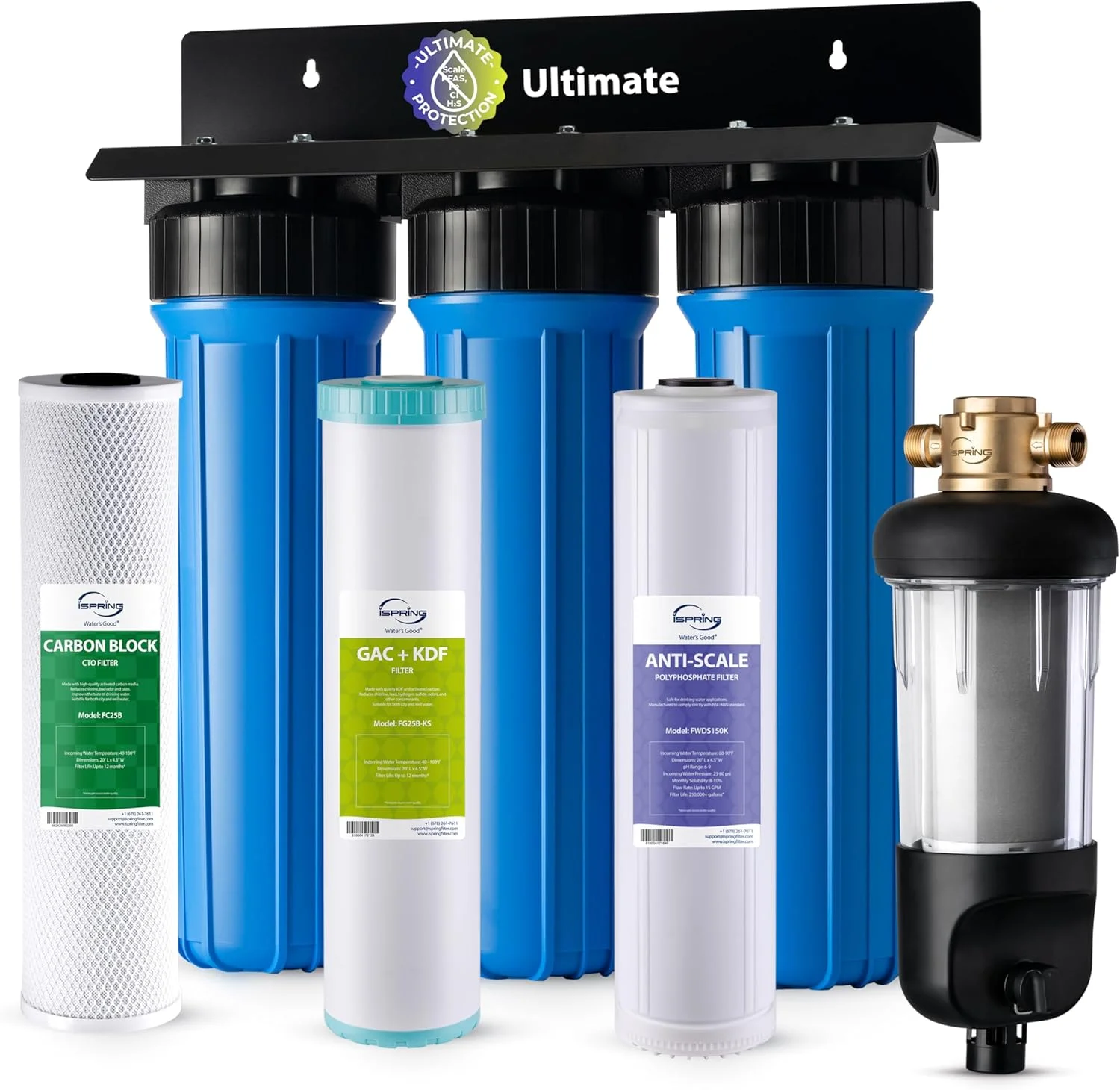 سیستم فیلتر آب کل خانه iSpring با فیلتر رسوب گیر چرخشی سایز جامبو، پلی فسفات ضد رسوب، GAC+KDF و فیلترهای آب کربن بلاک، رسوب زدای آب و فیلتر، مدل: WGB32B-KDS+WSP50J سیستم فیلتر آب کل خانه iSpring با فیلتر رسوب گیر چرخشی سایز جامبو، پلی فسفات ضد رسوب، GAC+KDF و فیلترهای آب کربن بلاک، رسوب زدای آب و فیلتر، مدل: WGB32B-KDS+WSP50J