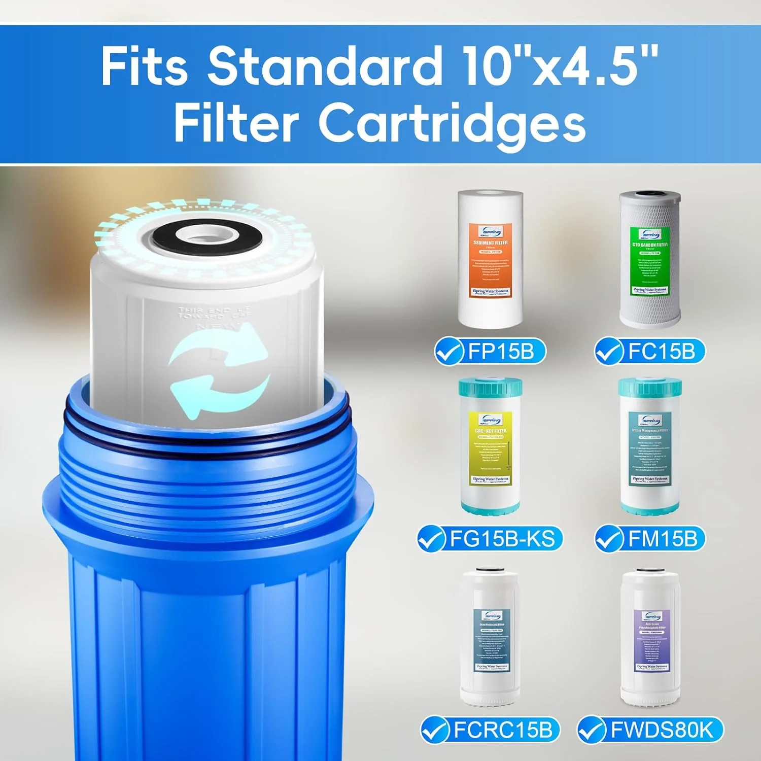 محفظه فیلتر آب کل خانه iSpring HB18B، محفظه جهانی 10" x 4.5" برای فیلتراسیون آب کل خانه با پورت های 1" NPT سیستم پیش فیلتراسیون محفظه فیلتر آب کل خانه iSpring HB18B، محفظه جهانی 10" x 4.5" برای فیلتراسیون آب کل خانه با پورت های 1" NPT سیستم پیش فیلتراسیون