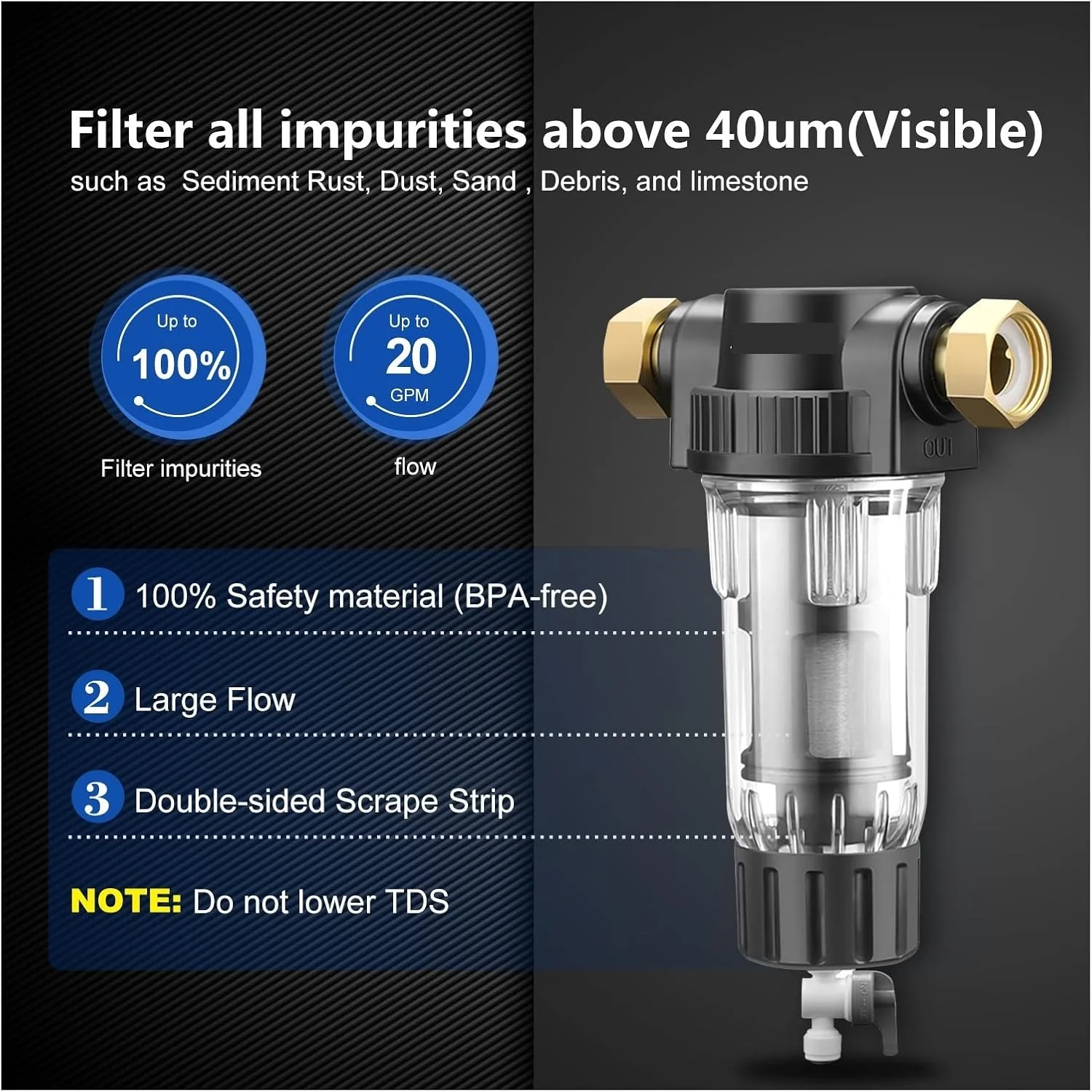 سیستم فیلتر آب GZDtdsd، پیش فیلتر کل خانه، فیلتر رسوب چرخشی، سیستم تصفیه کننده پیش فیلتر مرکزی، شستشوی معکوس، توری فولادی ضد زنگ، چند منظوره (میزبان و 1 عدد فیلتر)