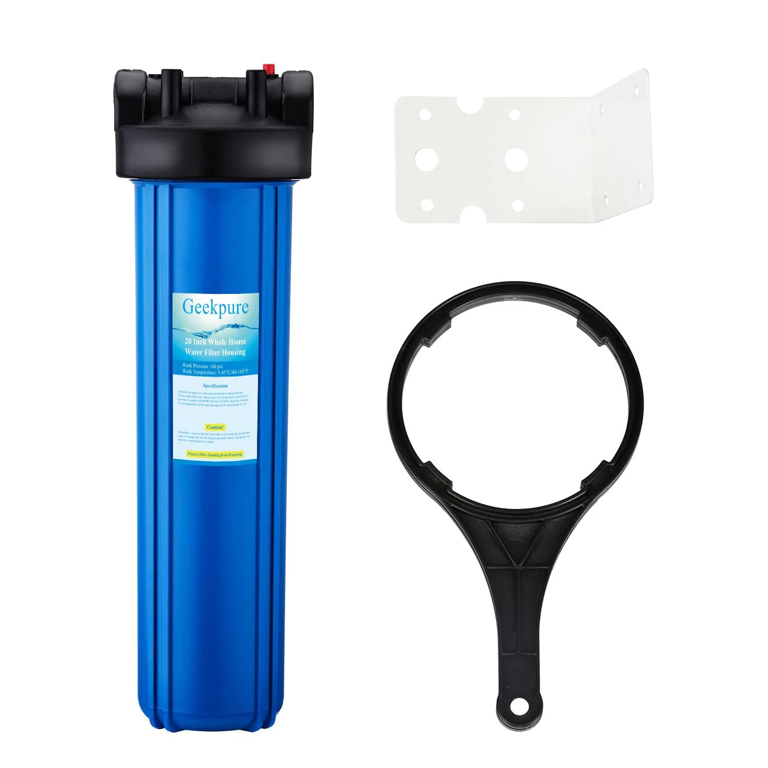 محفظه فیلتر آب سایز بزرگ 20 اینچی Geekpure برای کل خانه - پورت برنجی 1 اینچی NPT - رنگ آبی - مناسب برای فیلترهای 4.5"x20" محفظه فیلتر آب سایز بزرگ 20 اینچی Geekpure برای کل خانه - پورت برنجی 1 اینچی NPT - رنگ آبی - مناسب برای فیلترهای 4.5"x20"
