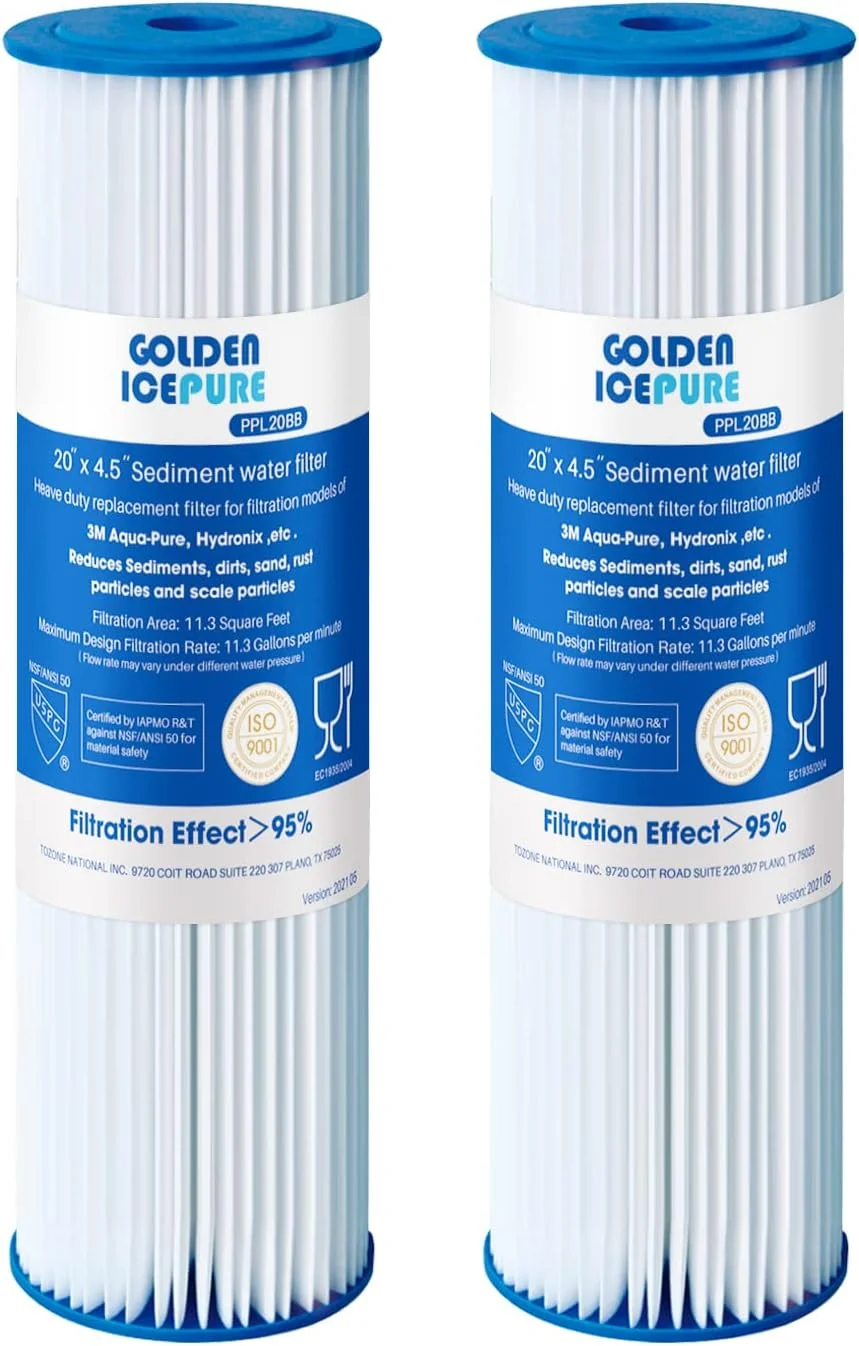 فیلتر رسوب توری 5 میکرون 20 اینچ در 4.5 اینچ GOLDEN ICEPURE مناسب برای DuPont WFHDC3001، GE FXHSC، Culligan R50-BBSA، Pentek R50-BB، W50PEHD، GXWH40L، CP5-BBS بسته 2 عددی فیلتر رسوب توری 5 میکرون 20 اینچ در 4.5 اینچ GOLDEN ICEPURE مناسب برای DuPont WFHDC3001، GE FXHSC، Culligan R50-BBSA، Pentek R50-BB، W50PEHD، GXWH40L، CP5-BBS بسته 2 عددی