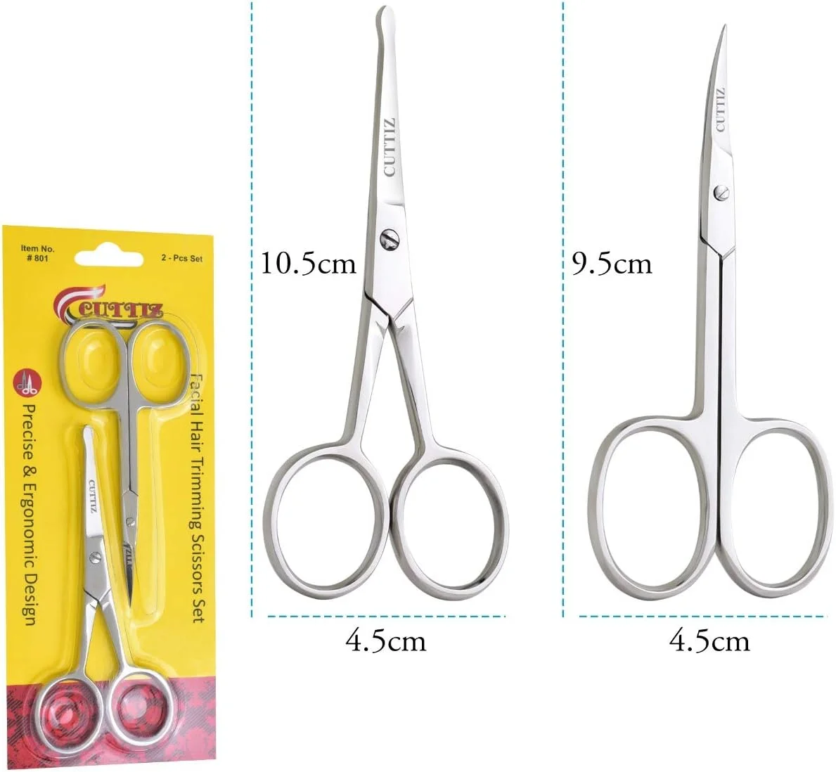 قیچی مو استیل Cuttiz، دو عددی، برای اصلاح و مرتب کردن ابرو، مژه، ریش، موی بینی و کوتیکول ناخن - قیچی کوچک حرفه ای با نوک گرد و منحنی برای صورت قیچی مو استیل Cuttiz، دو عددی، برای اصلاح و مرتب کردن ابرو، مژه، ریش، موی بینی و کوتیکول ناخن - قیچی کوچک حرفه ای با نوک گرد و منحنی برای صورت