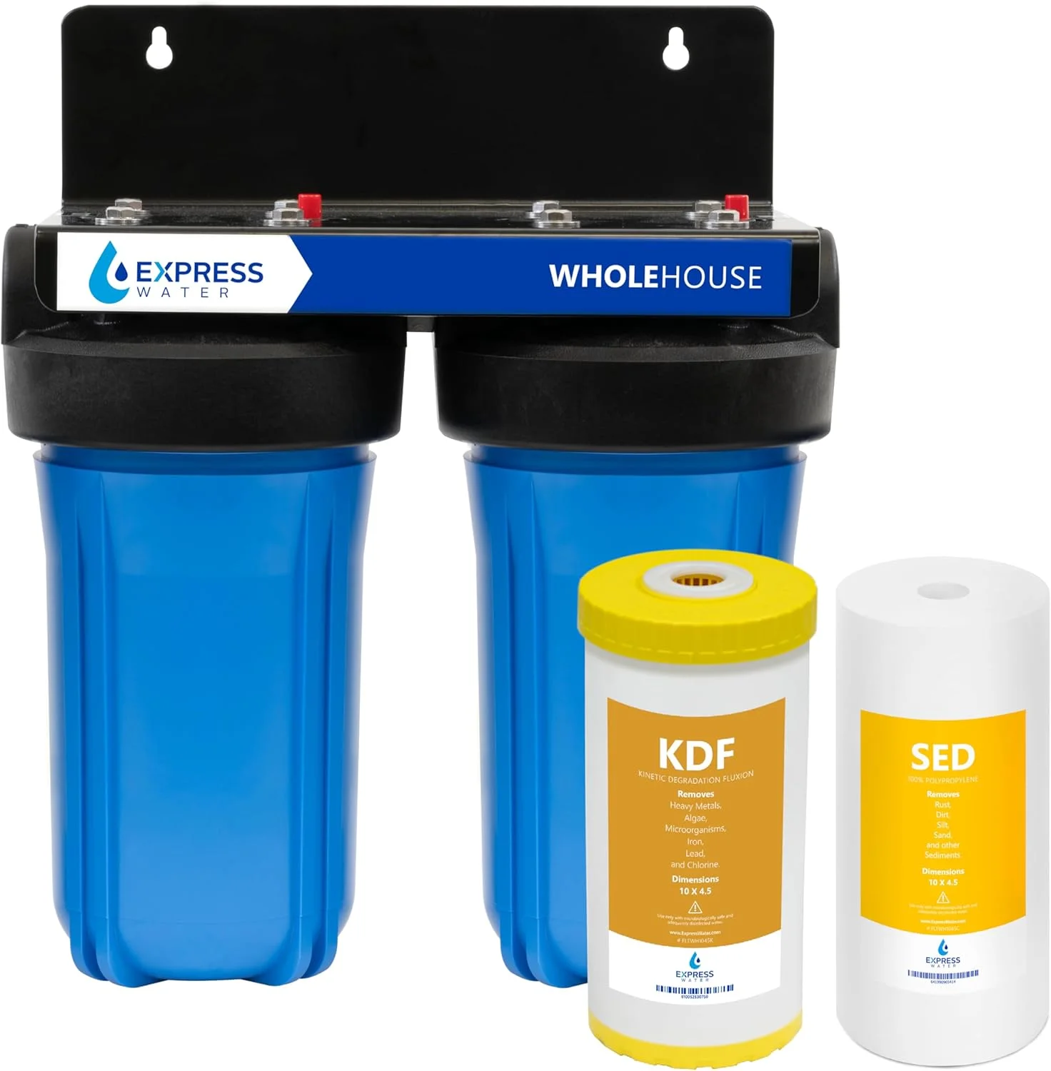 اکسپرس واتر - سیستم فیلتر آب کل خانه - سیستم فیلتراسیون آب 2 مرحله ای - فیلترهای رسوب و KDF - کاهش فلزات سنگین - آب آشامیدنی تمیز - شامل رهاسازی آسان و اتصالات 1 اینچی