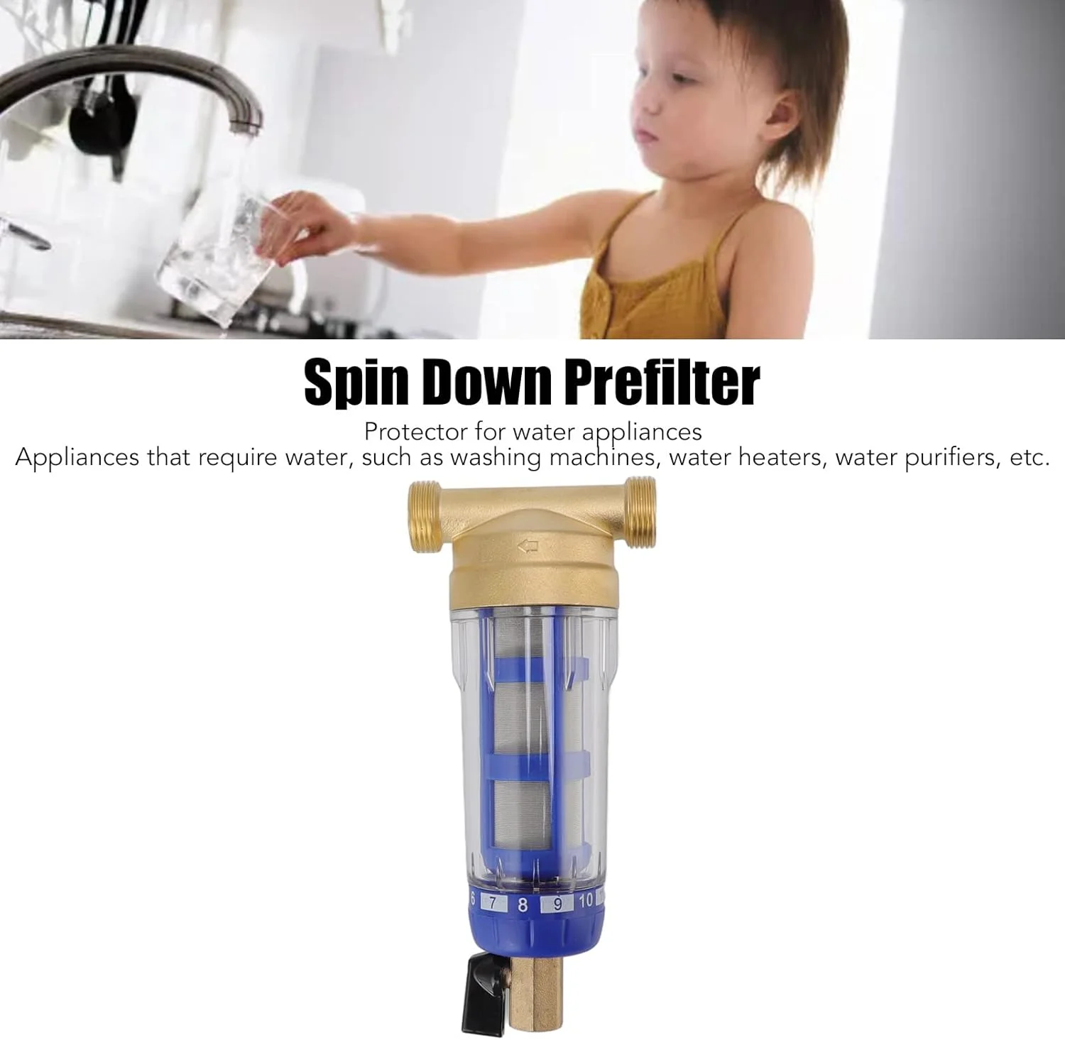 فیلتر رسوب گیر چرخشی آب Fdit، پیش فیلتر با سر مسی تصفیه شده، با توری استیل ضد زنگ، برای کل خانه