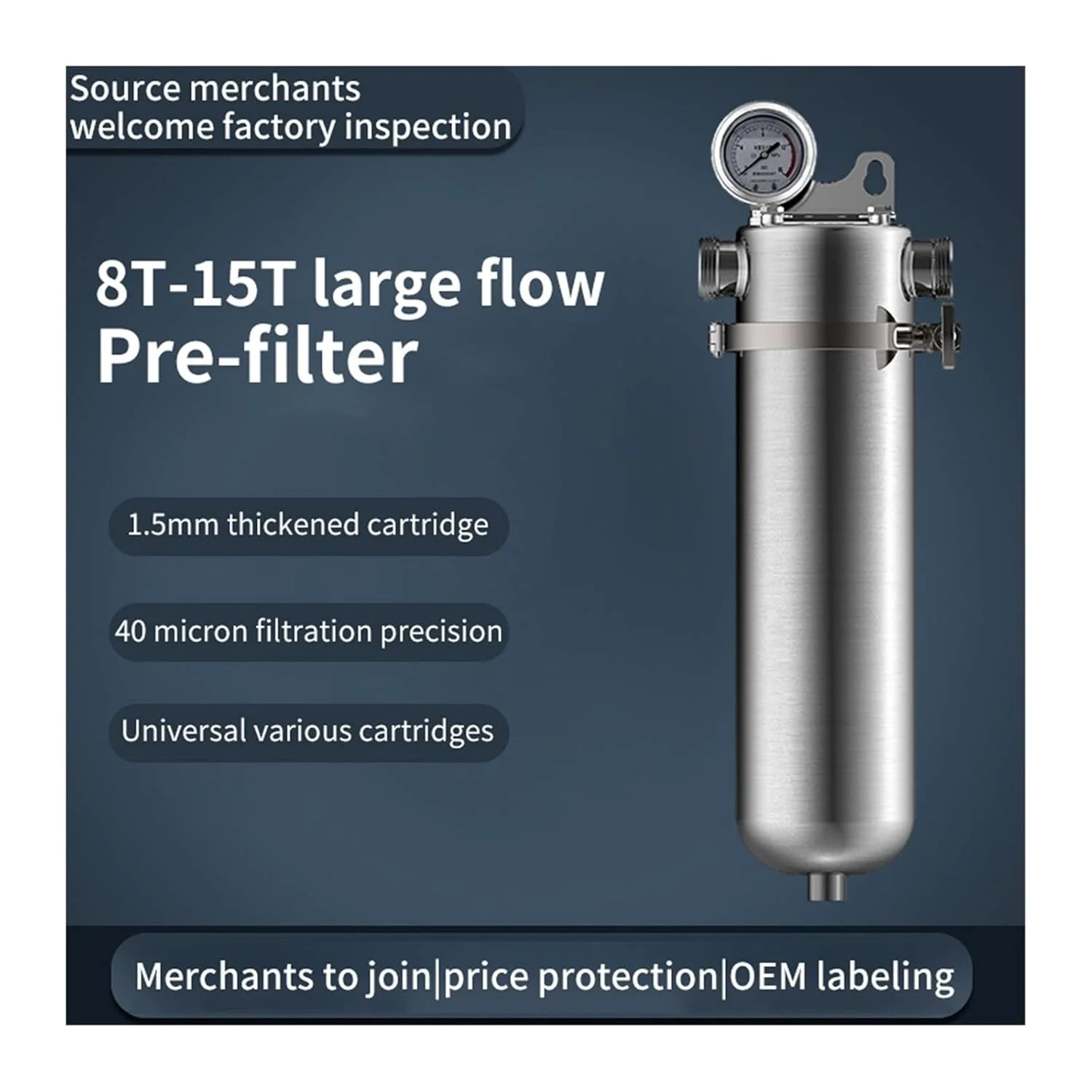 سیستم فیلتر آب JDIUQOP، پیش فیلتر تمام خانه استیل ضد زنگ 304، جریان بزرگ، گیره، تصفیه کننده آب شیر تجاری خانگی، چند منظوره (لوله 4 نقطه)