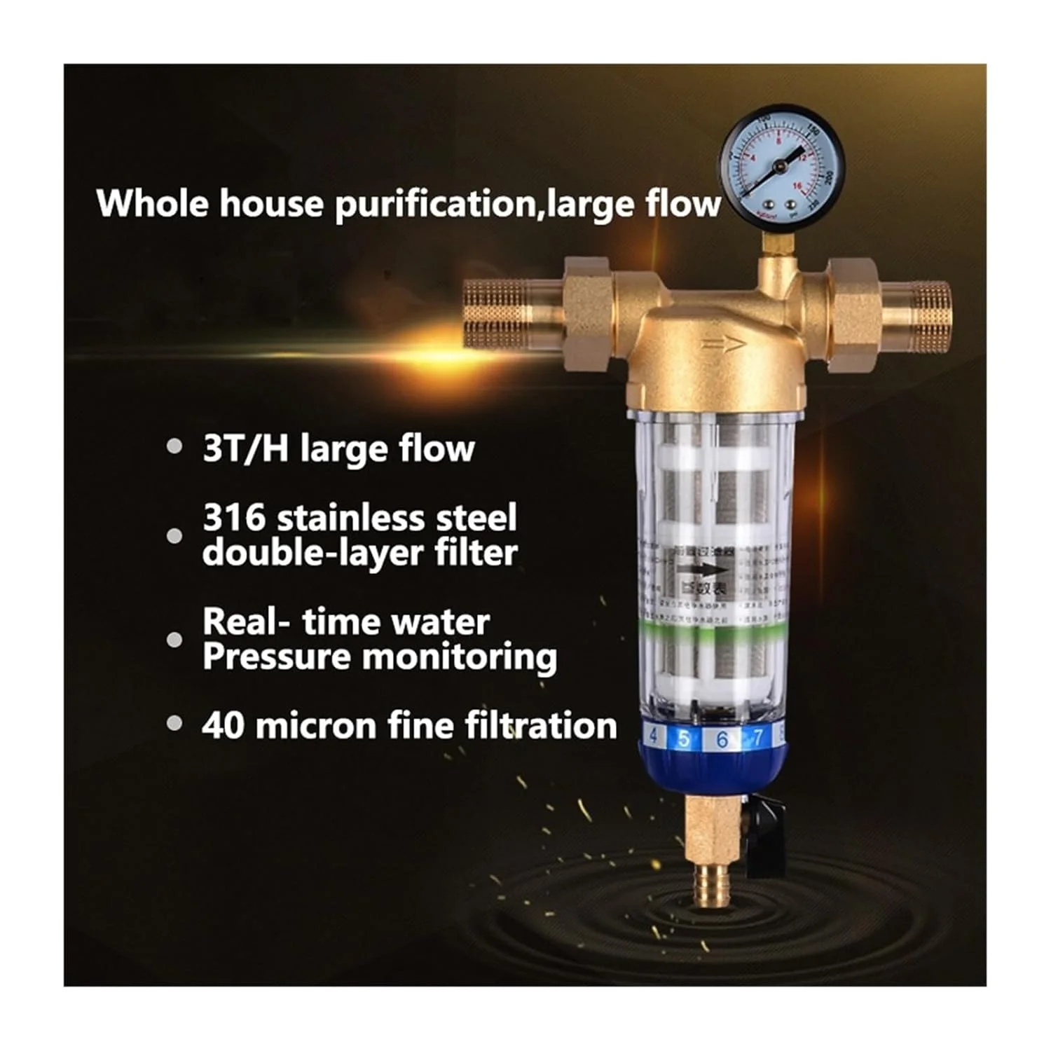 سیستم پیش تصفیه آب، فیلتر رسوب گیر چرخشی کل خانه، سیستم پیش فیلتر مرکزی توری استیل ضد زنگ شستشوی معکوس (رنگ: DN20-01، سایز: 1) سیستم پیش تصفیه آب، فیلتر رسوب گیر چرخشی کل خانه، سیستم پیش فیلتر مرکزی توری استیل ضد زنگ شستشوی معکوس (رنگ: DN20-01، سایز: 1)