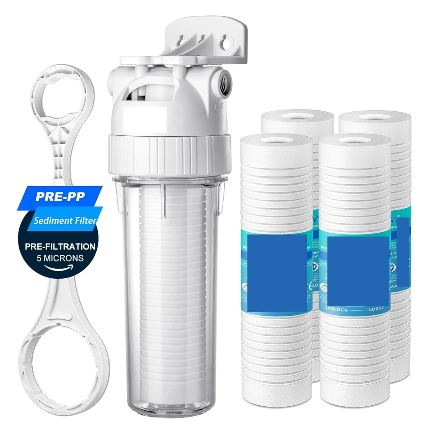 سیستم فیلتر آب خانگی میکرون، سیستم فیلتر رسوب گیر کل خانه، پیش فیلتر تصفیه کننده، پیش فیلتر پنبه ای PPF 10 اینچی موثرتر و بادوام تر (رنگ: هاست و فیلتر، سایز: 1)