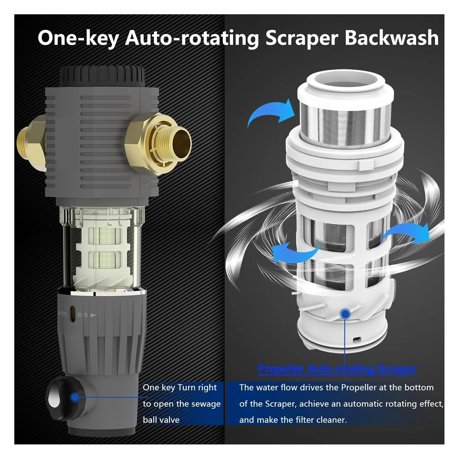 سیستم فیلتر آب CBWCCY با اسکرابر چرخشی خودکار، پیش فیلتر بکواش، فیلتر رسوب گیر چرخشی کل خانه، پیش فیلتر تصفیه کننده آب 40 میکرومتر، چند منظوره