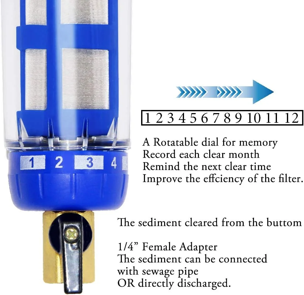 سیستم پیش فیلتر آب کل خانه Beduan، فیلتر رسوب چرخشی قابل استفاده مجدد، 1/2 اینچ FNPT x 3/4 اینچ MNPT مدل 1kl-08500-PREFILTER