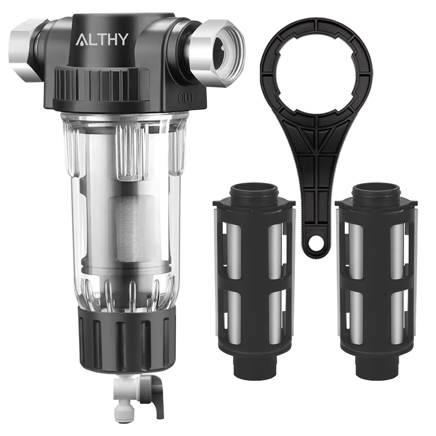 فیلتر رسوب گیر چرخشی ALTHY، فیلتر آب رسوب گیر کل خانه قابل استفاده مجدد، سیستم پیش تصفیه قابل شستشو، 3/4 اینچ FNPT + 1/2 اینچ FNPT، توری فولادی ضد زنگ 40 میکرونی، از ورود زنگ زدگی، گرد و غبار و شن جلوگیری می کند فیلتر رسوب گیر چرخشی ALTHY، فیلتر آب رسوب گیر کل خانه قابل استفاده مجدد، سیستم پیش تصفیه قابل شستشو، 3/4 اینچ FNPT + 1/2 اینچ FNPT، توری فولادی ضد زنگ 40 میکرونی، از ورود زنگ زدگی، گرد و غبار و شن جلوگیری می کند