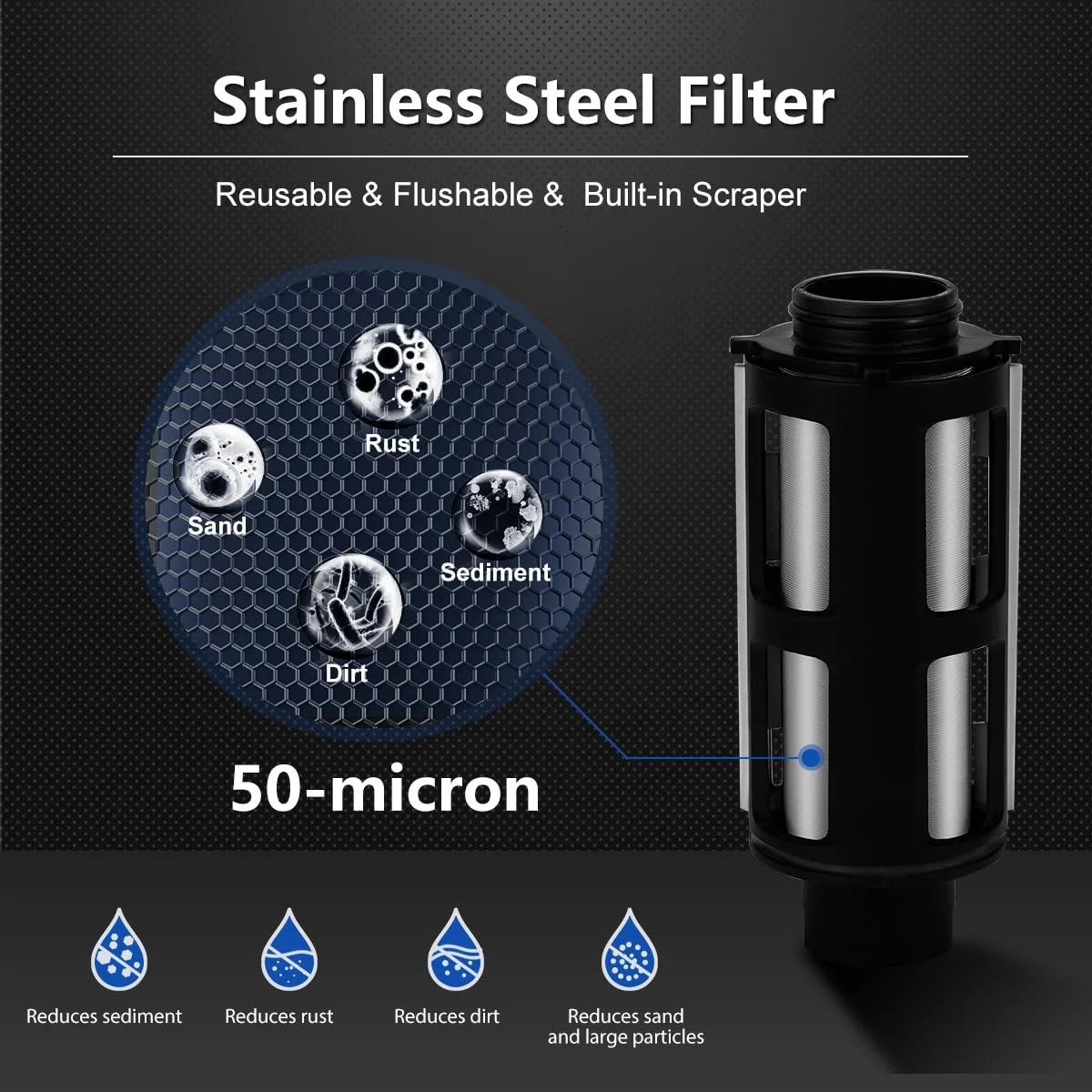 فیلتر رسوب گیر چرخشی ALTHY، فیلتر آب رسوب گیر کل خانه قابل استفاده مجدد، سیستم پیش تصفیه قابل شستشو، 3/4 اینچ FNPT + 1/2 اینچ FNPT، توری فولادی ضد زنگ 40 میکرونی، از ورود زنگ زدگی، گرد و غبار و شن جلوگیری می کند فیلتر رسوب گیر چرخشی ALTHY، فیلتر آب رسوب گیر کل خانه قابل استفاده مجدد، سیستم پیش تصفیه قابل شستشو، 3/4 اینچ FNPT + 1/2 اینچ FNPT، توری فولادی ضد زنگ 40 میکرونی، از ورود زنگ زدگی، گرد و غبار و شن جلوگیری می کند