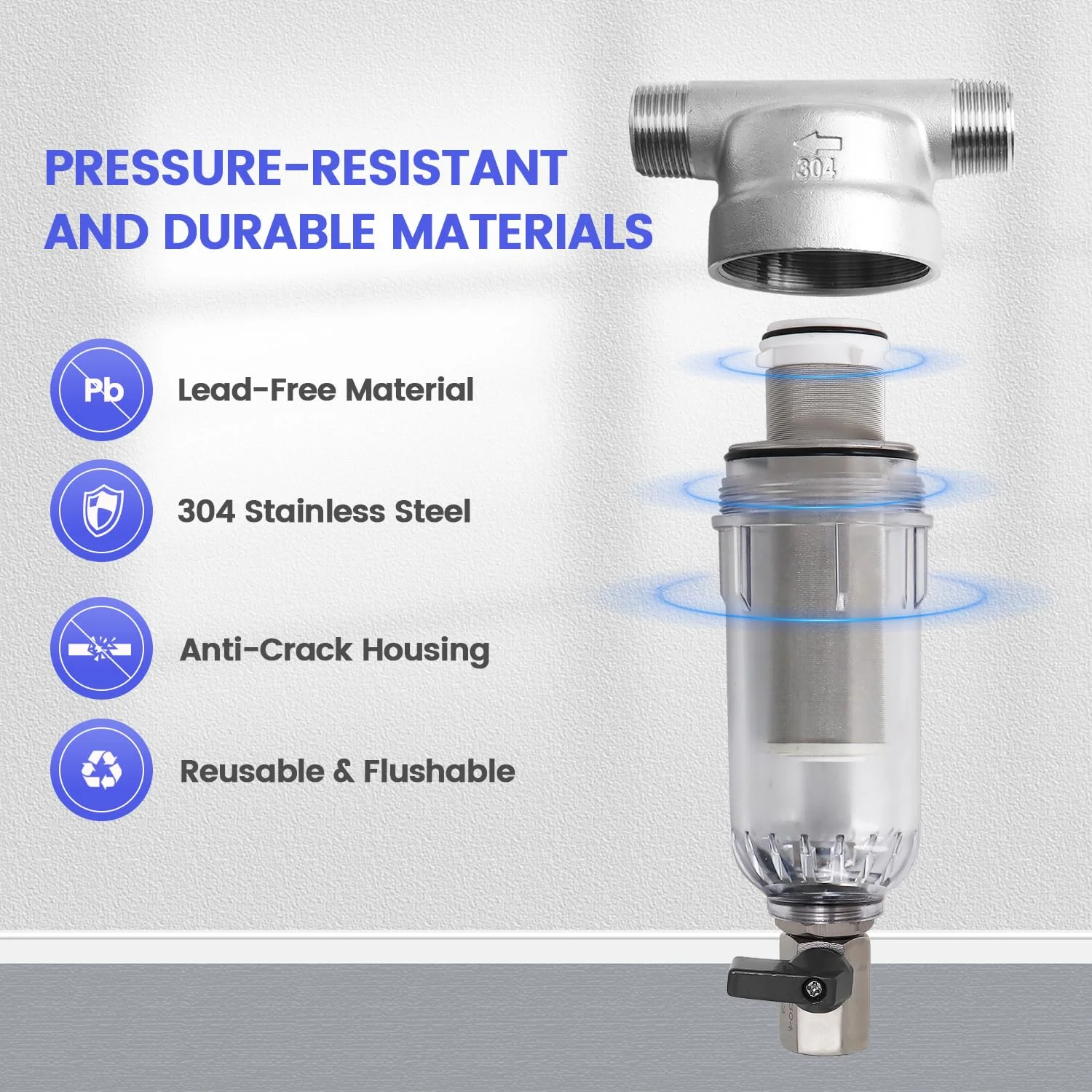 فیلتر آب رسوبی چرخشی 40 میکرونی استیل 304 Amwater، فیلتر آب رسوبی چرخشی کل خانه با اسکرابر، سیستم پیش تصفیه قابل شستشو و استفاده مجدد