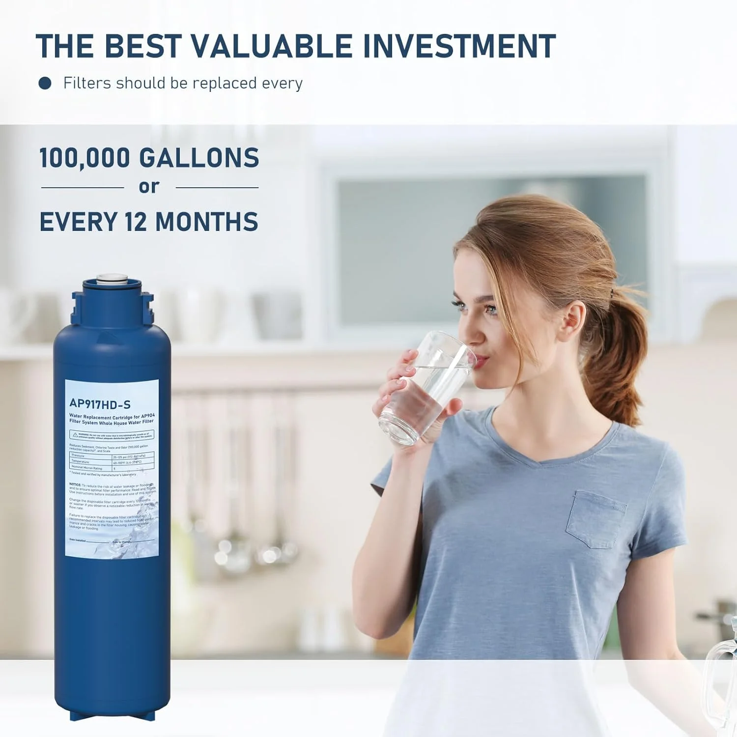 فیلتر جایگزین آب AP917HD-S AP904، کارتریج فیلتر آب با تعویض سریع بهداشتی کل خانه سازگار با سیستم های 3M Aqua-Pure AP917HD-S و AP904، کاهش رسوب، بو و رسوبات آهکی، بسته 2 عددی