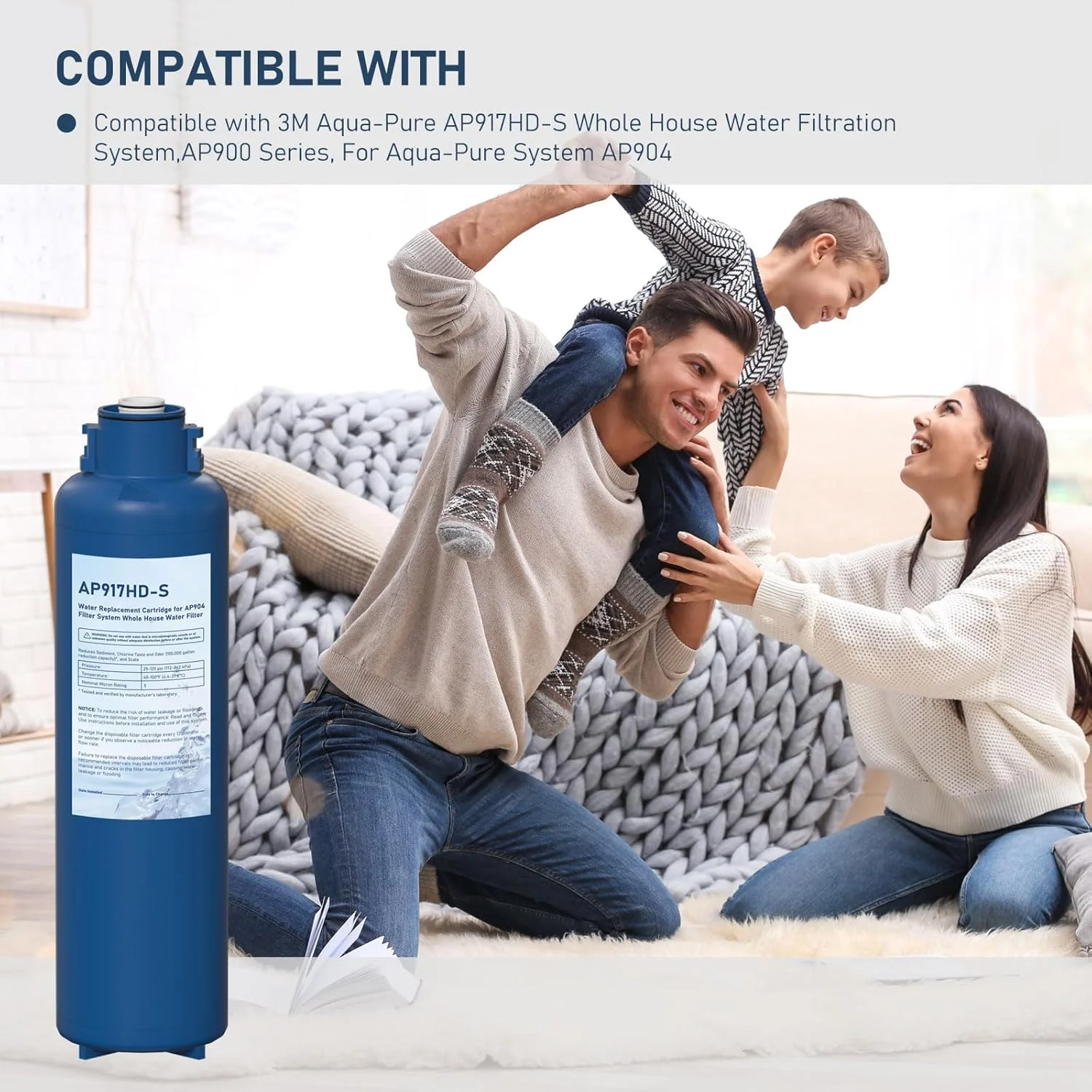 فیلتر جایگزین آب AP917HD-S AP904، کارتریج فیلتر آب با تعویض سریع بهداشتی کل خانه سازگار با سیستم های 3M Aqua-Pure AP917HD-S و AP904، کاهش رسوب، بو و رسوبات آهکی، بسته 2 عددی