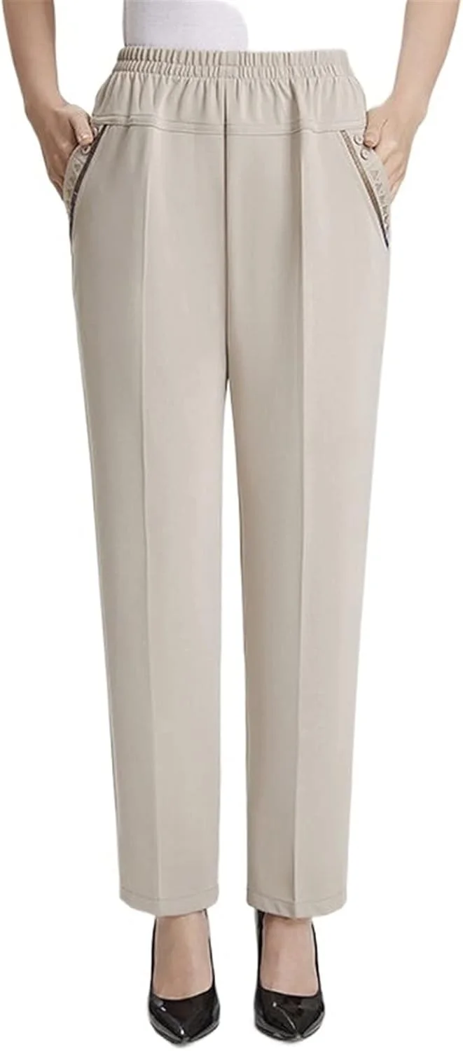 شلوار زنانه BEABAG، شلوار تابستانی برای زنان میانسال و مسن، شلوار راسته گشاد با کمر کشی نازک، شلوار بلند غیررسمی مادرانه (رنگ: بژ، سایز: XXXL) شلوار زنانه BEABAG، شلوار تابستانی برای زنان میانسال و مسن، شلوار راسته گشاد با کمر کشی نازک، شلوار بلند غیررسمی مادرانه (رنگ: بژ، سایز: XXXL)