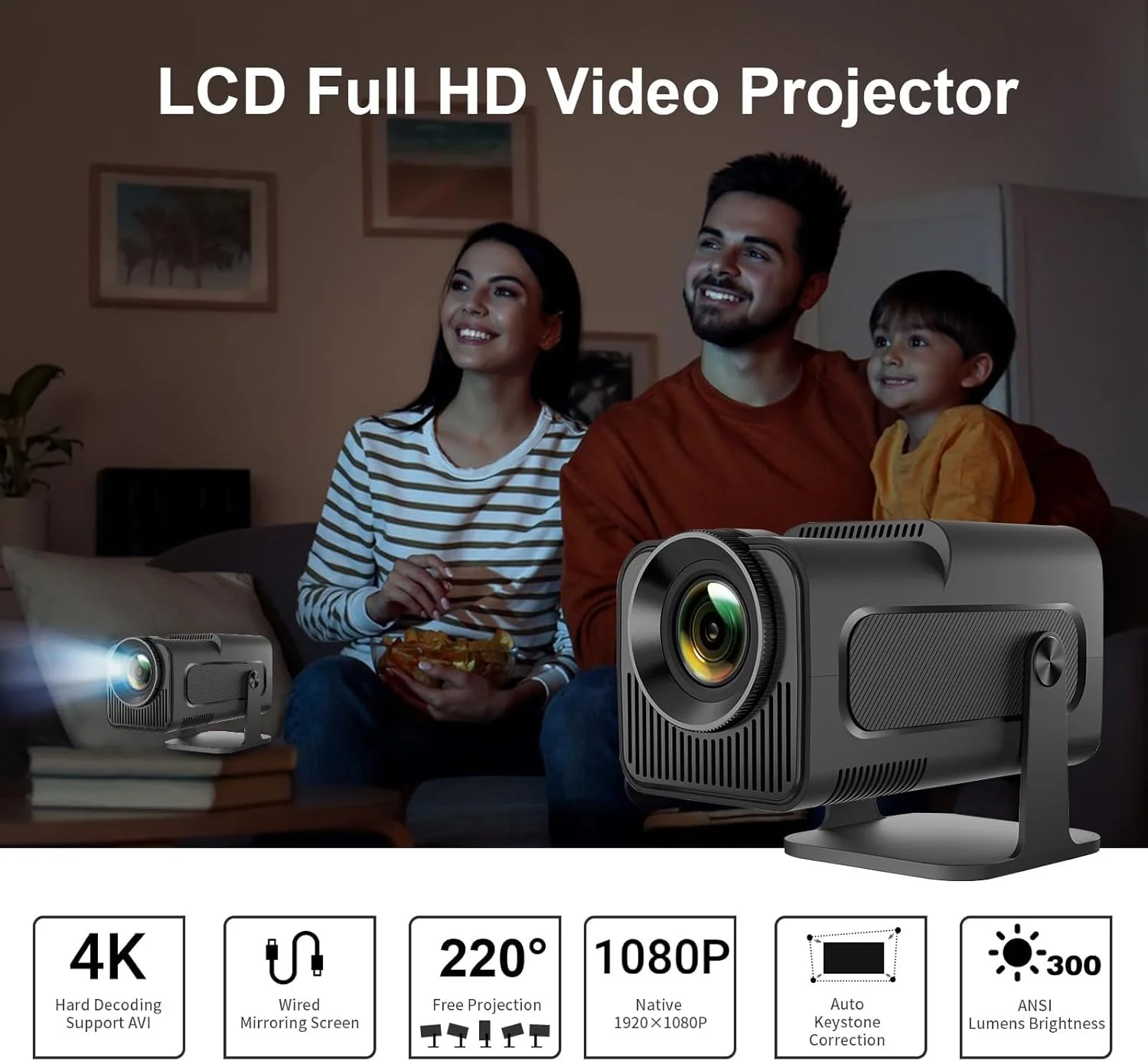 پروژکتور مینی Signaru با کیفیت 1080P Full HD – WiFi 6 و بلوتوث 5.2، پشتیبانی از 4K، اندروید 11، تصحیح خودکار کیستون، چرخش 180 درجه، HDMI/USB – پروژکتور سینمای خانگی هوشمند قابل حمل مشکی