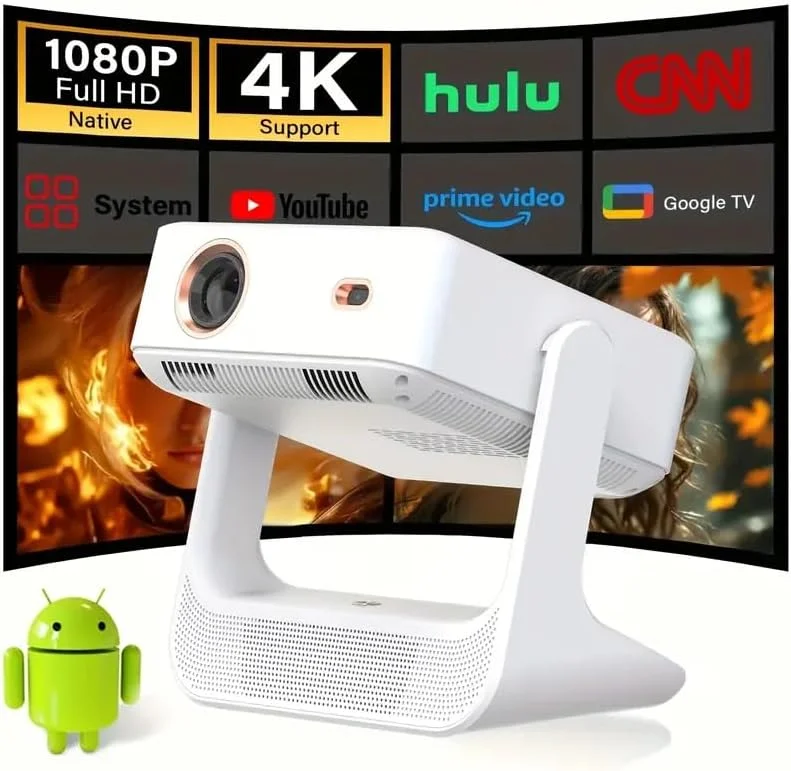 پروژکتور تبلت هوشمند با فوکوس خودکار و کیستون - Full HD 1080P، 11000 لومن، وای فای دوگانه، بلوتوث 5.0، HDMI، بلندگوهای داخلی - سازگار با سینمای خانگی و استریم