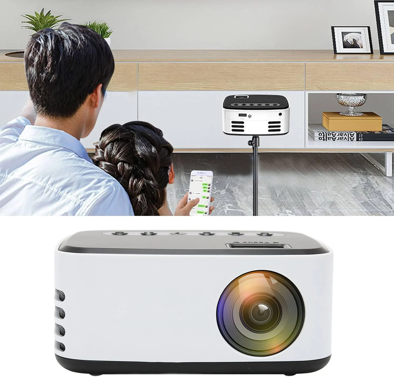 پروژکتور مینی Sorandy، پروژکتور ویدئویی Full HD 1080p قابل حمل برای سینمای خانگی در فضای باز با قابلیت پخش بی‌سیم Wifi برای گوشی هوشمند، تبلت، لپ‌تاپ، و تی‌وی استیک (دوشاخه UK)