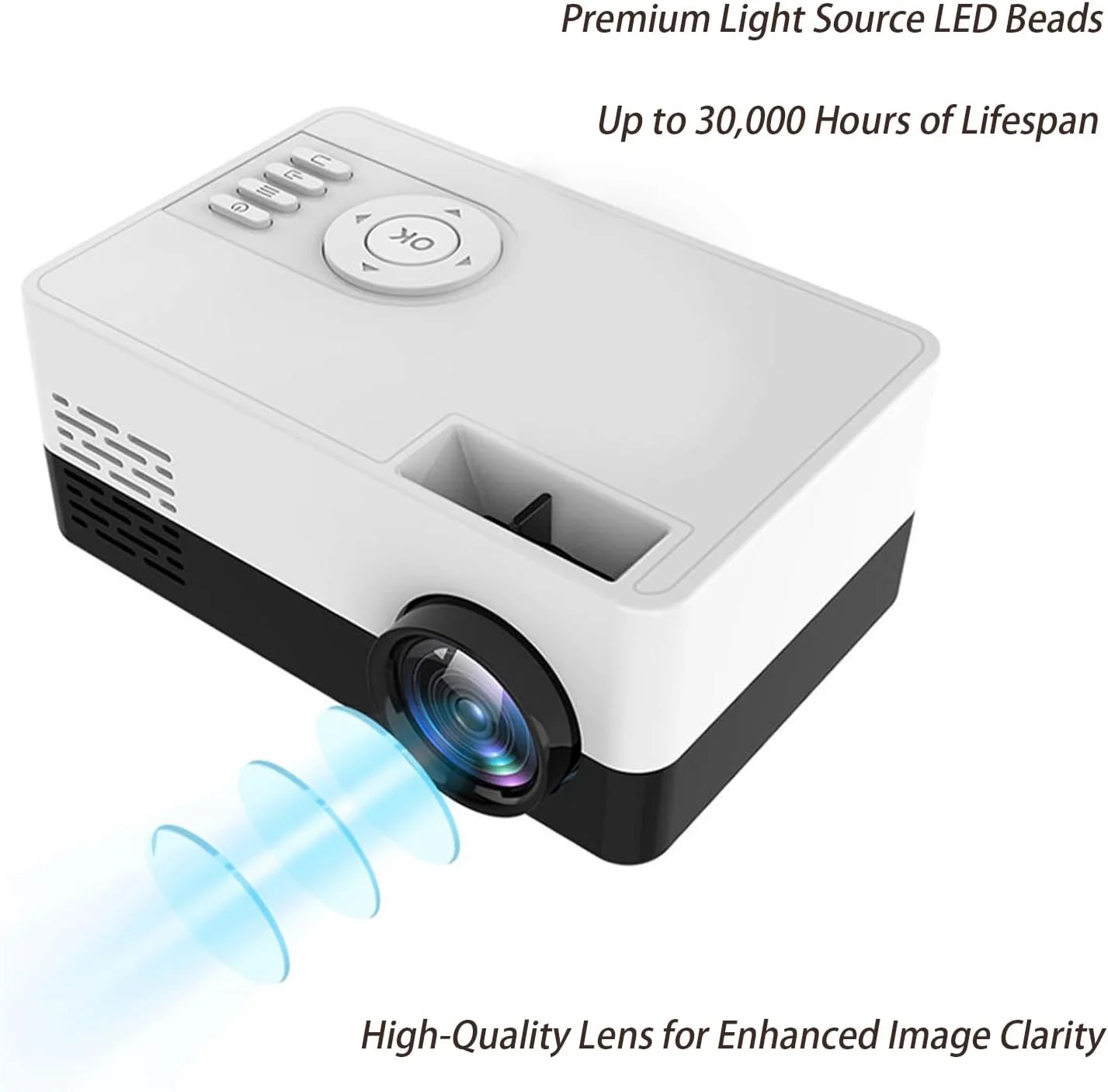 پروژکتور مینی QUEENADA مناسب فضای باز به همراه سه پایه - پروژکتور مینی برای سینمای خانگی 1080P، سازگار با تلفن هوشمند/لپ تاپ/تی وی استیک/HDMI/USB (سفید) پروژکتور مینی QUEENADA مناسب فضای باز به همراه سه پایه - پروژکتور مینی برای سینمای خانگی 1080P، سازگار با تلفن هوشمند/لپ تاپ/تی وی استیک/HDMI/USB (سفید)