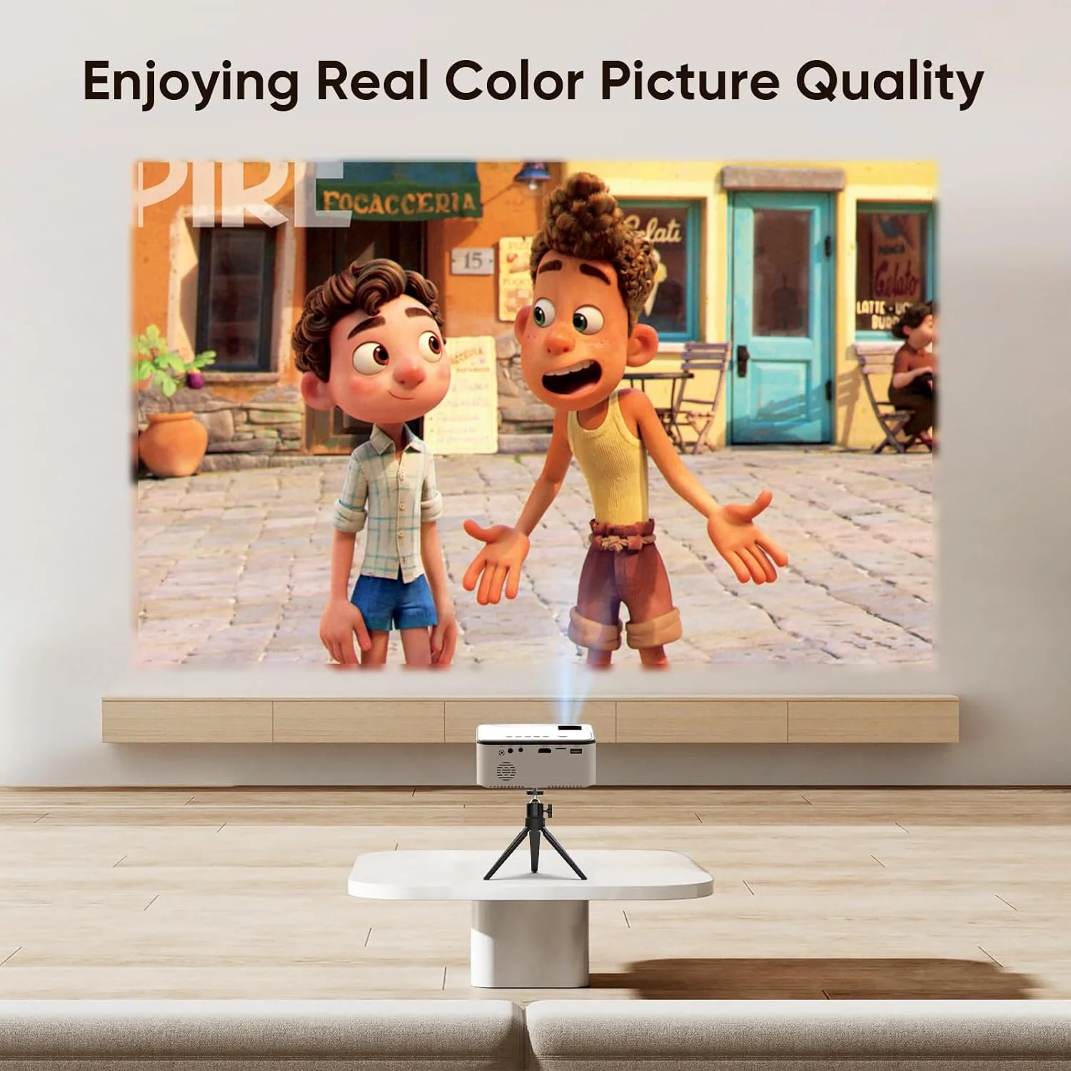 پروژکتور مینی PURSHE با روشنایی 7500 لومن، پروژکتور LCD قابل حمل [شامل پرده نمایش 100 اینچی] پشتیبانی از Full HD 1080P، سازگار با تی وی استیک، تلفن، بازی ها، HDMI، AV، پروژکتور اسلاید برای فیلم های فضای باز