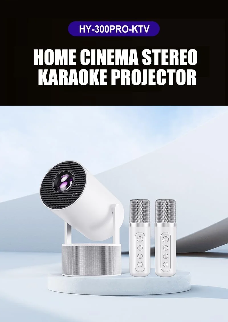 پروژکتور هوشمند مینی با 2 میکروفون بی سیم و اسپیکر 120 واتی، پروژکتور قابل حمل 1080P/4K سینمای خانگی پروژکتور اندروید 11.0 (HY-300 Pro KTV) پروژکتور هوشمند مینی با 2 میکروفون بی سیم و اسپیکر 120 واتی، پروژکتور قابل حمل 1080P/4K سینمای خانگی پروژکتور اندروید 11.0 (HY-300 Pro KTV)
