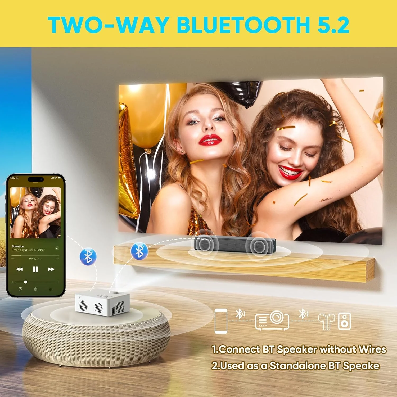 پروژکتور مینی PURSHE 7500L، پروژکتور فیلم قابل حمل Full HD 1080P مناسب فضای باز، سازگار با iOS، اندروید، ویندوز، سازگار با تی وی استیک/HDMI/تلفن هوشمند/PS4/USB [شامل کنترل از راه دور]