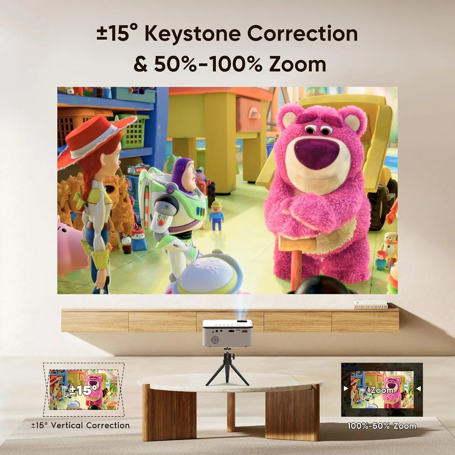 پروژکتور مینی PURSHE با روشنایی 7500 لومن، پروژکتور LCD قابل حمل [شامل پرده نمایش 100 اینچی] پشتیبانی از Full HD 1080P، سازگار با تی وی استیک، تلفن، بازی ها، HDMI، AV، پروژکتور اسلاید برای فیلم های فضای باز