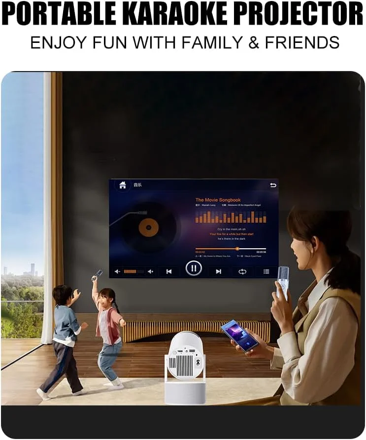پروژکتور هوشمند مینی با 2 میکروفون بی سیم و اسپیکر 120 واتی، پروژکتور قابل حمل 1080P/4K سینمای خانگی پروژکتور اندروید 11.0 (HY-300 Pro KTV) پروژکتور هوشمند مینی با 2 میکروفون بی سیم و اسپیکر 120 واتی، پروژکتور قابل حمل 1080P/4K سینمای خانگی پروژکتور اندروید 11.0 (HY-300 Pro KTV)