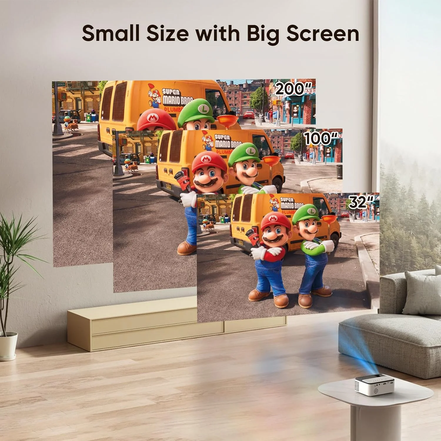 پروژکتور مینی PURSHE با روشنایی 7500 لومن، پروژکتور LCD قابل حمل [شامل پرده نمایش 100 اینچی] پشتیبانی از Full HD 1080P، سازگار با تی وی استیک، تلفن، بازی ها، HDMI، AV، پروژکتور اسلاید برای فیلم های فضای باز