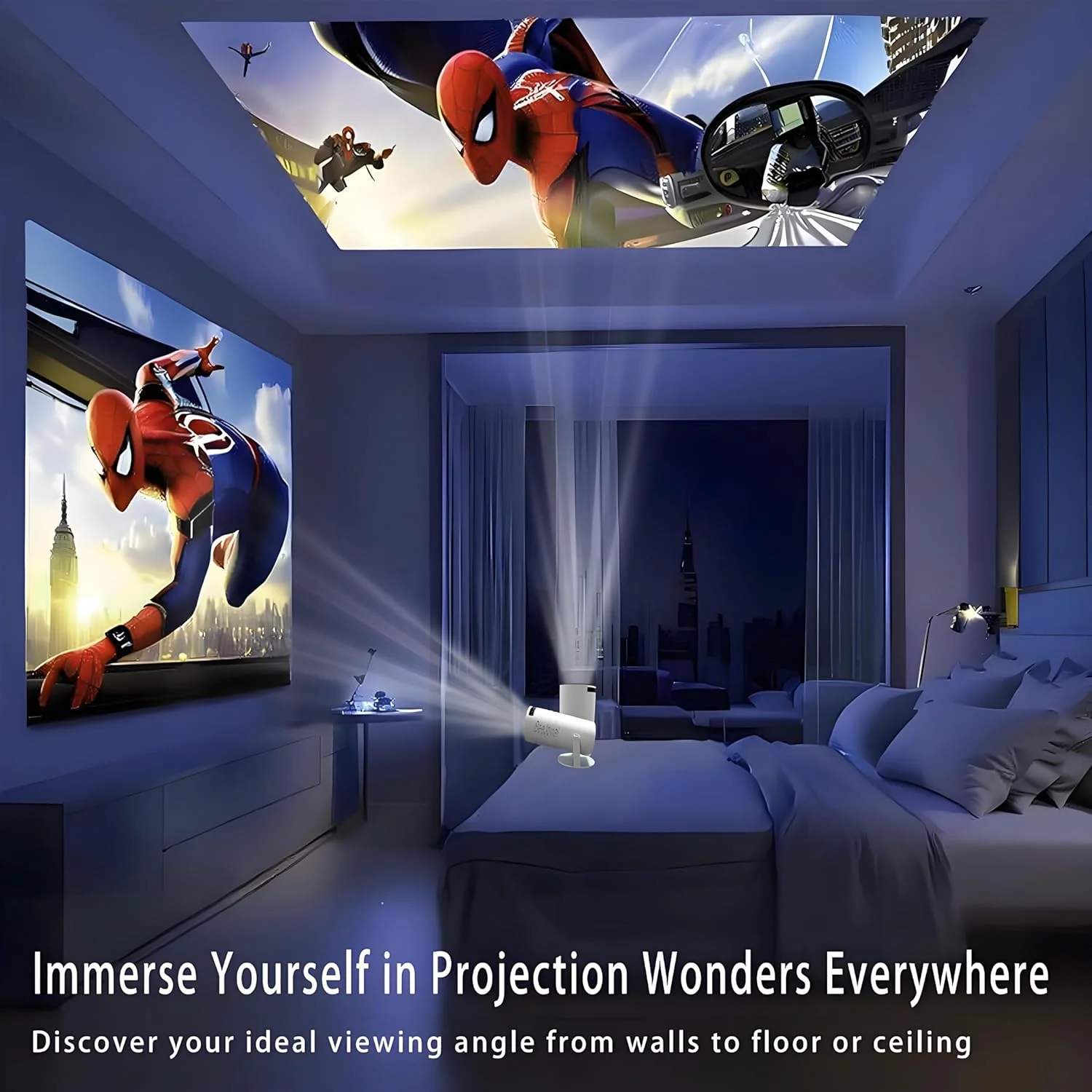 پروژکتور قابل حمل وای فای بلوتوث: پروژکتور مینی با قابلیت تصحیح خودکار کیستون برای گوشی های IOS و اندروید، لپ تاپ، تی وی استیک، HDMI، USB (HY300Pro)