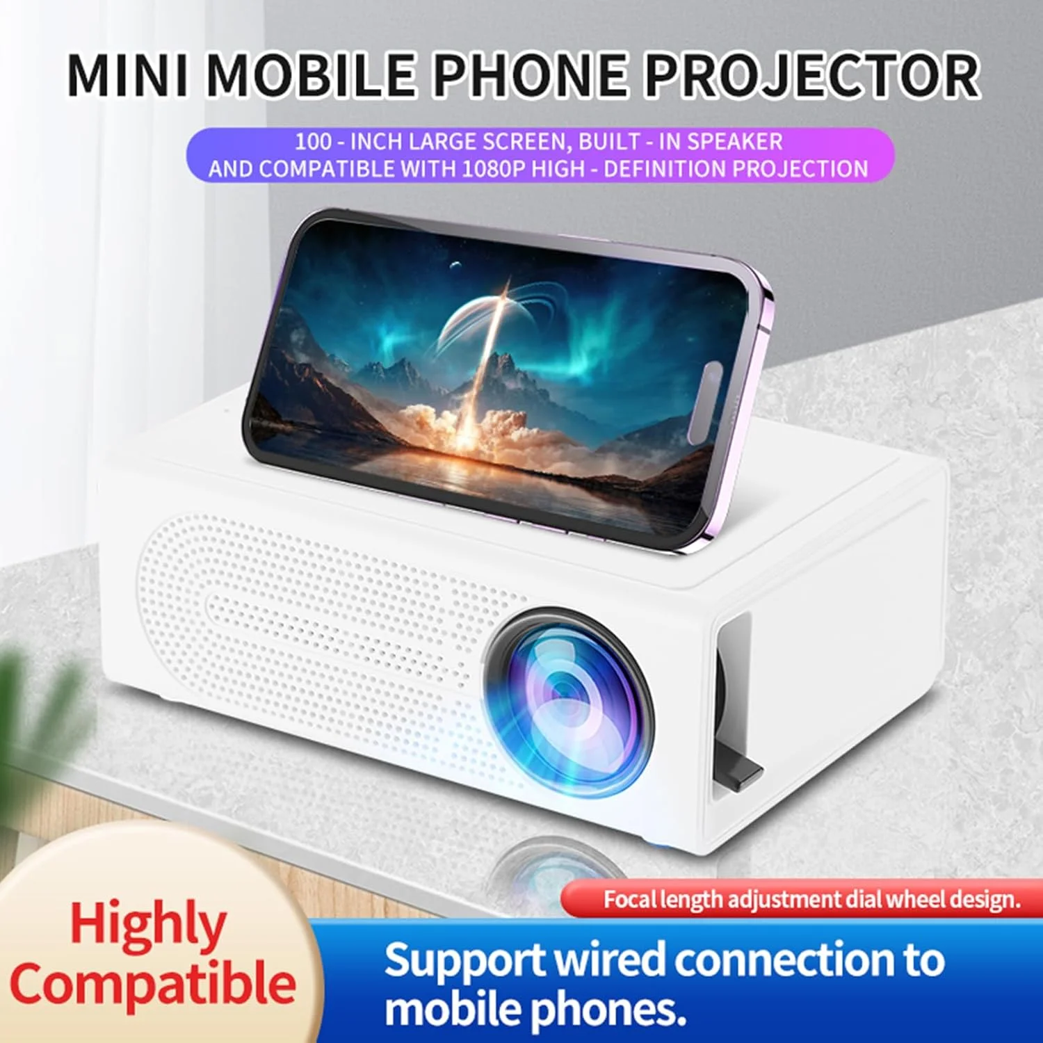 پروژکتور مینی Oreilet، پروژکتور قابل حمل 1080P 100ANSI 6000LM با رابط چند رسانه ای HD، پروژکتور ویدیویی کوچک سینمای خانگی برای فضای باز (سفید) پروژکتور مینی Oreilet، پروژکتور قابل حمل 1080P 100ANSI 6000LM با رابط چند رسانه ای HD، پروژکتور ویدیویی کوچک سینمای خانگی برای فضای باز (سفید)