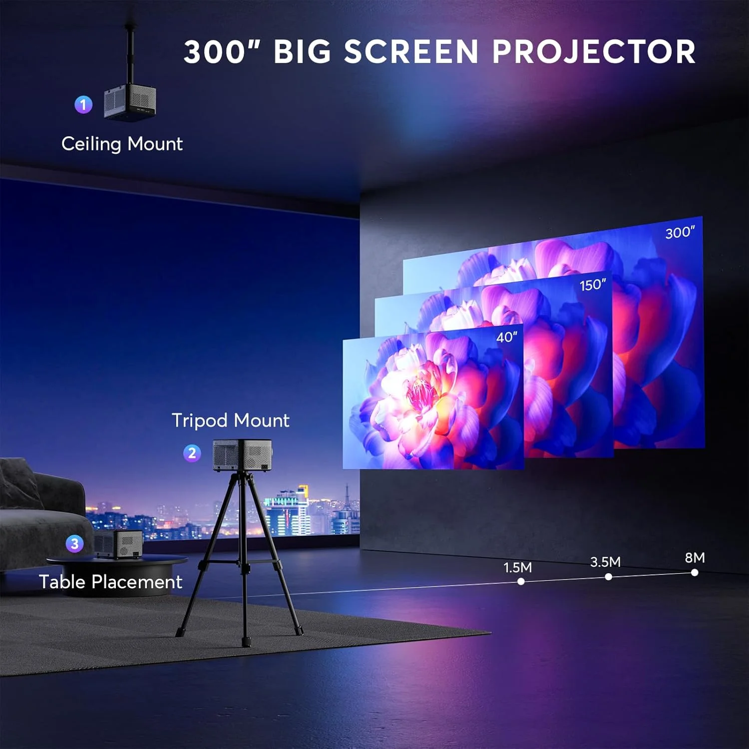 پروژکتور 4K پانسبا با فوکوس از راه دور [2s]، پروژکتور فیلم 1080P اصلی مناسب فضای باز، پروژکتور بلوتوث 5.2 مینی قابل حمل برای سینمای خانگی، سازگار با تلفن هوشمند/HDMI/USB/TV Stick