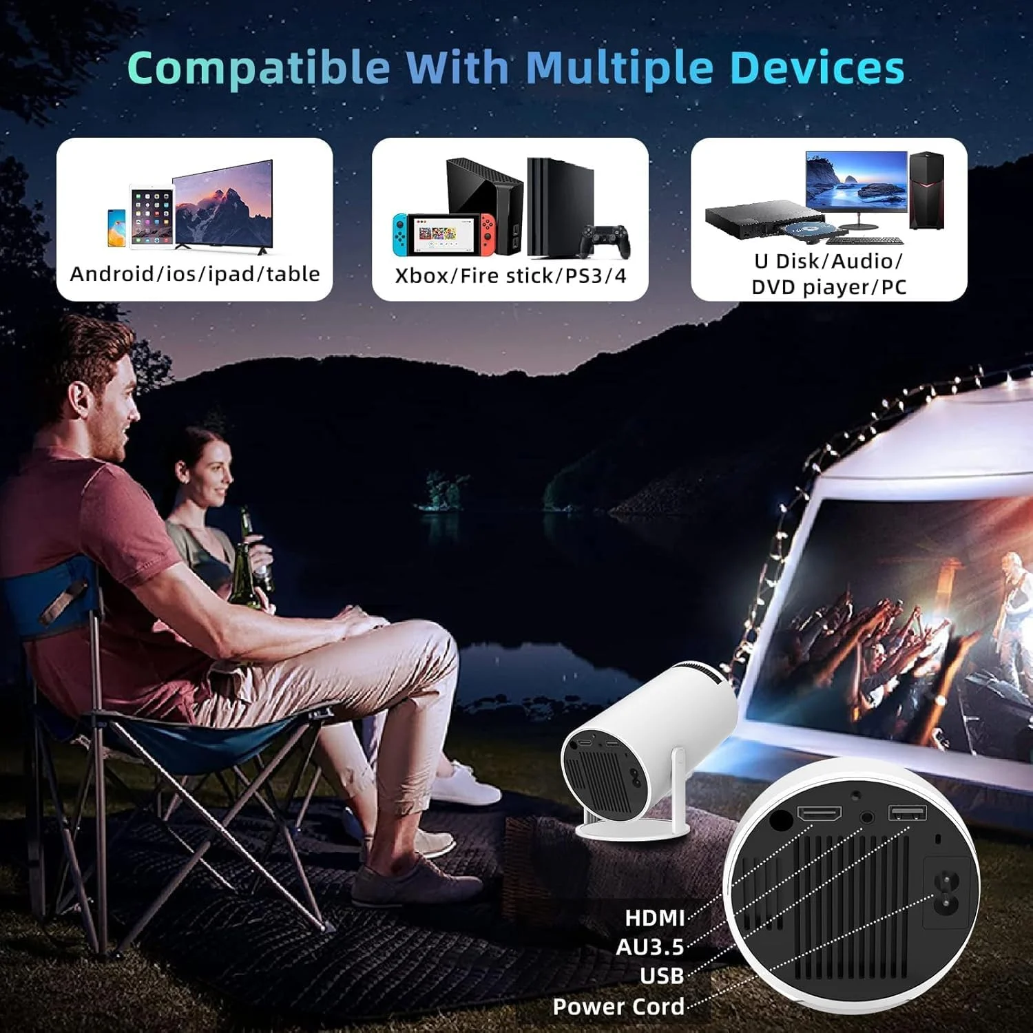 پروژکتور هوشمند مینی PEETTA 4K 5G WIFI، تجربه صفحه نمایش بزرگ با صدای 360 درجه ممتاز، پروژکتور فیلم بلوتوث 5.0 سازگار با اندروید/iOS/ویندوز/استیک تلویزیون/HDMI/USB/صوتی 3.5 سفید پروژکتور هوشمند مینی PEETTA 4K 5G WIFI، تجربه صفحه نمایش بزرگ با صدای 360 درجه ممتاز، پروژکتور فیلم بلوتوث 5.0 سازگار با اندروید/iOS/ویندوز/استیک تلویزیون/HDMI/USB/صوتی 3.5 سفید
